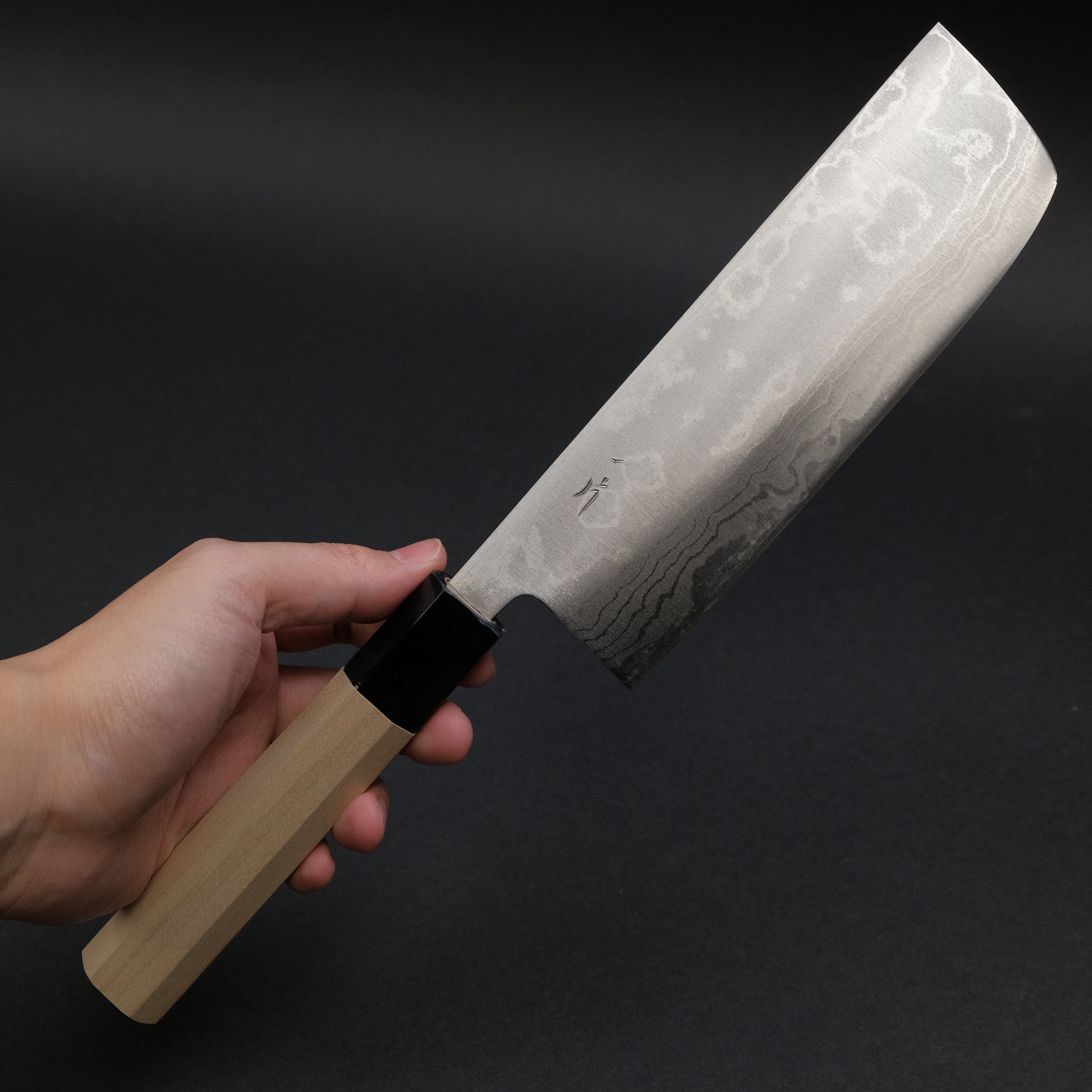 Hitohira GR Blue #2 Damascus Nakiri Knife 165mm - Japanese Chef Knife with Ho Wood Handle - Perfect for Slicing Vegetables, Herbs & Sushi Prep