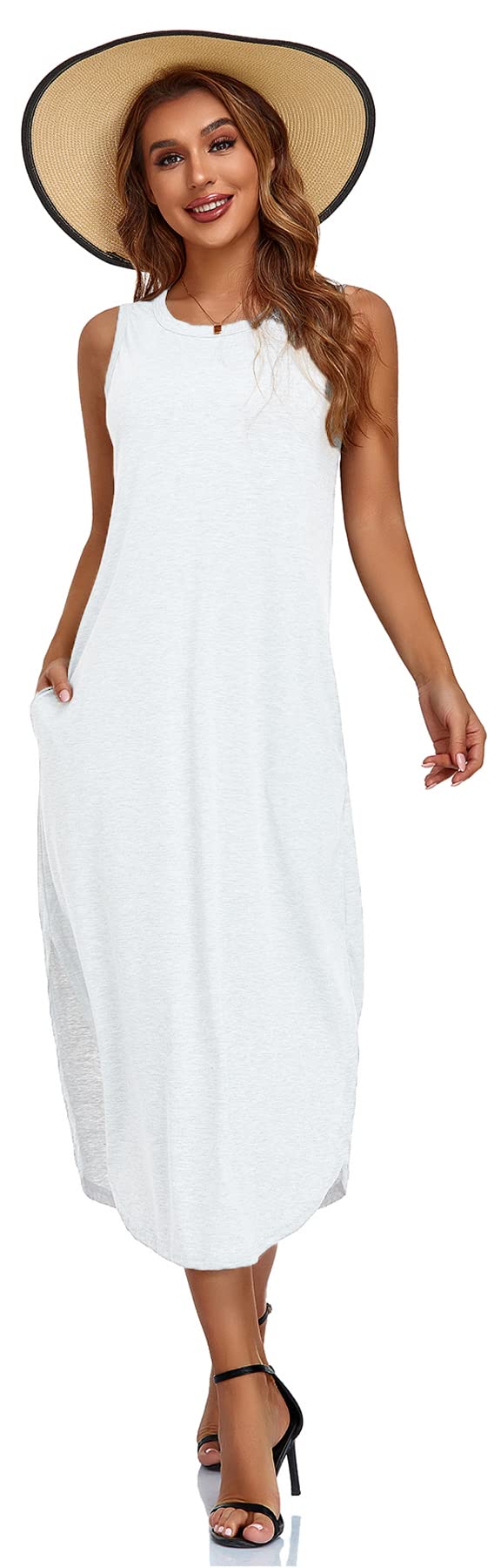 Women's Sleeveless Floral Print Long Sundress - Casual Beach Cover Up Dress with Pockets | Perfect for Summer Vacations, Pool Parties & Tropical Getaways