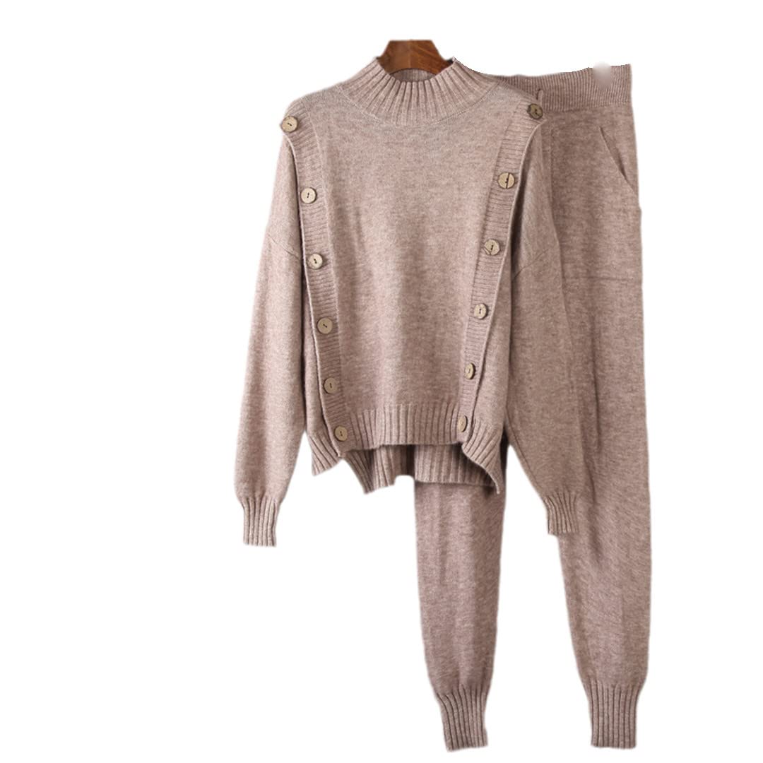 Women's Knitted Sweater and Harem Pants Set - Loose Button Cardigan & Comfortable Lounge Pants for Autumn Winter - Cozy 2 Piece Outfit for Home, Yoga, and Casual Wear
