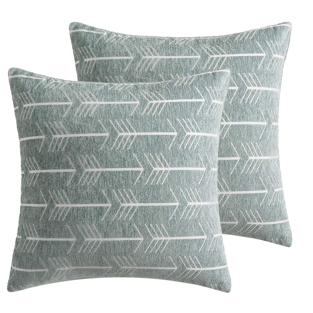 Boho Embroidered Throw Pillow Covers 18x18 Inches - Double Sided Modern Tribal Textured Square Decorative Pillow Shams for Sofa, Bed & Living Room - Handmade Accent Pillow Cases (Grey-Green)