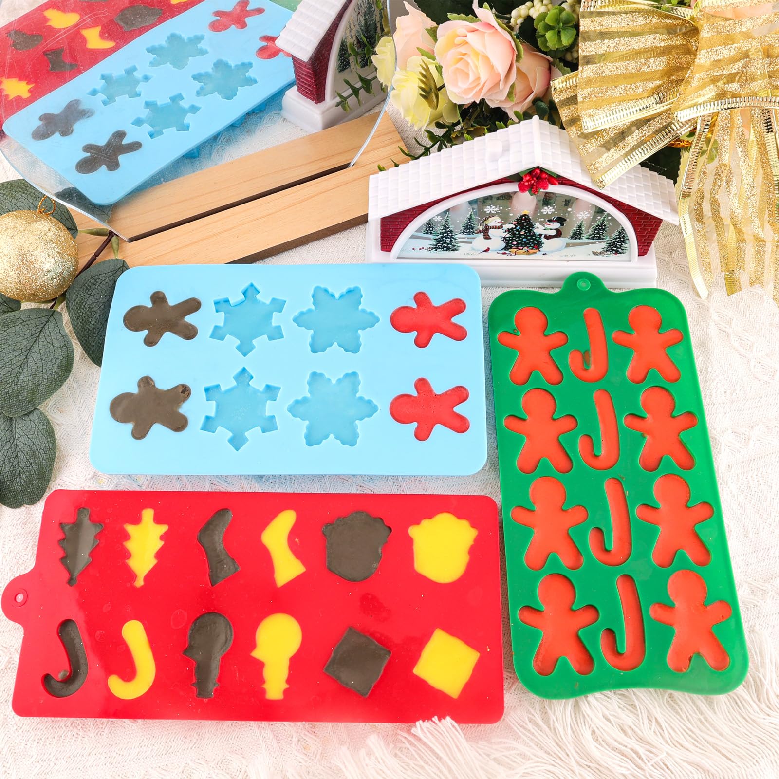 Christmas Silicone Baking Molds Set - Tree & Santa Chocolate Candy Molds for DIY Holiday Treats, Soap, Candle Making | Xmas Party Decorations (Red, Green, Blue) | Perfect for Christmas Baking, Gift Making & Festive Home Decor