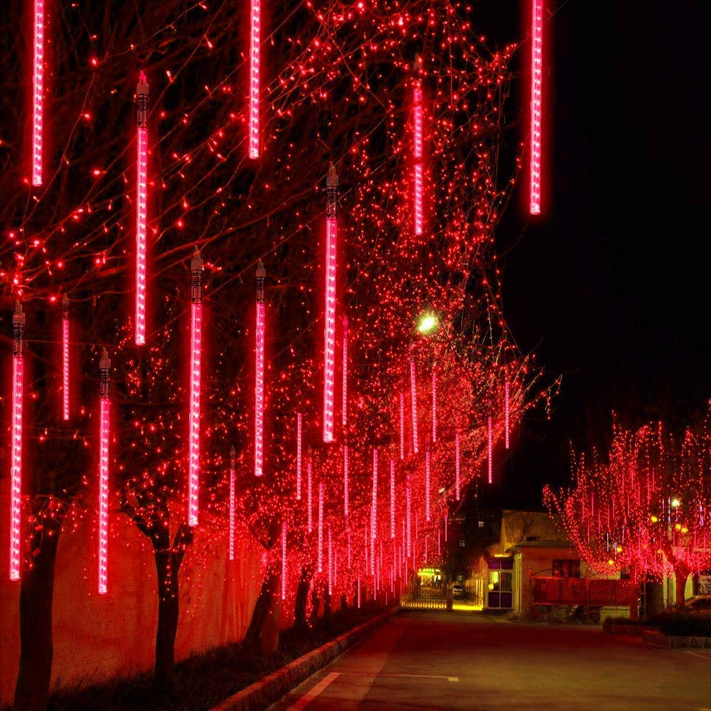 Solar Powered Outdoor String Lights - 30cm 10 Tubes 360LEDs Waterproof Meteor Shower Lights for Wedding, Garden, Patio, and Home Decoration (Red) | Create Magical Ambiance for Parties, Holidays & Outdoor Events