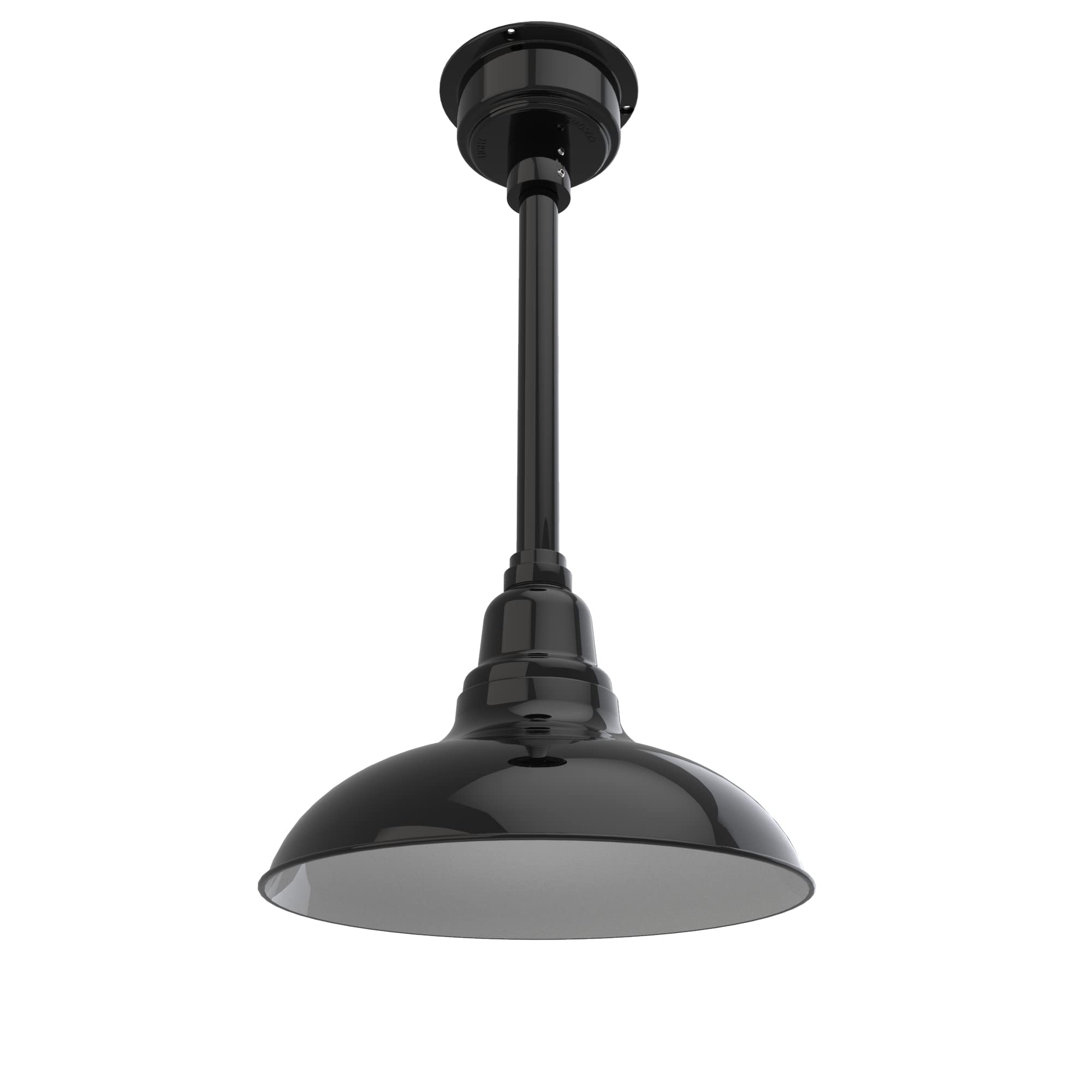 Cocoweb 12 Inch Black Dahlia LED Pendant Barn Light with Black Down Rod - Vintage Industrial Lighting for Kitchen Island, Dining Room, or Farmhouse Decor