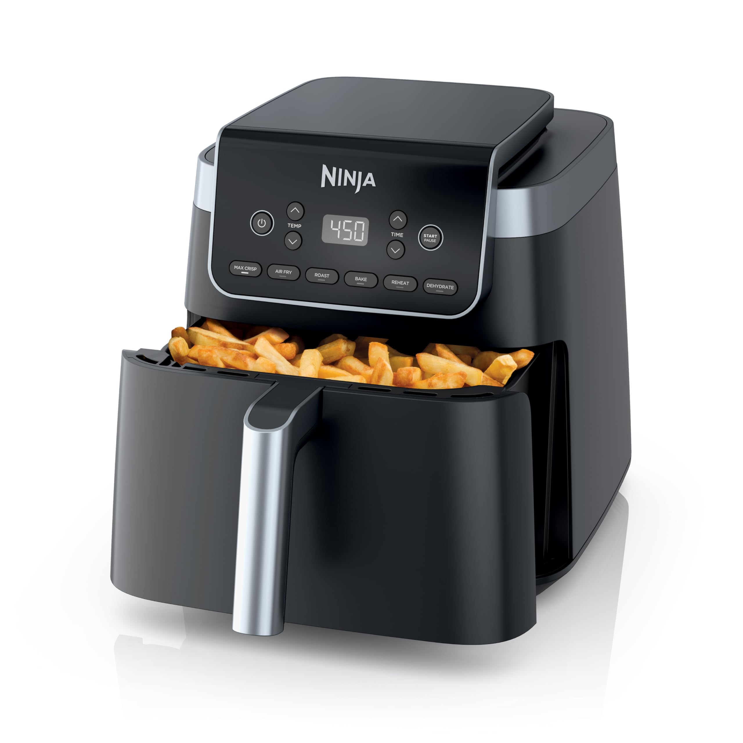 Ninja Air Fryer Pro XL 6-in-1 with 6.5 QT Capacity - Max Crisp Technology, 450°F, Nonstick Basket & Crisper Plate - Air Fry, Roast, Bake, Reheat, Dehydrate - Perfect for Family Meals, Healthy Cooking & Quick Snacks - Grey (AF181)