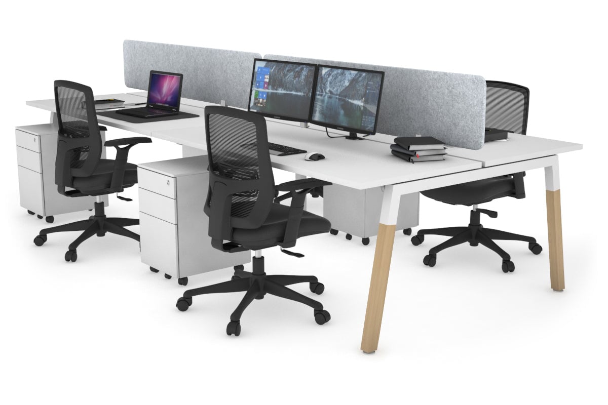Quadro A Legs 4-Person Office Workstation with Wood Legs & Cross Beam [1200L x 700W] - Perfect for Collaborative Workspaces, Home Offices & Coworking Environments