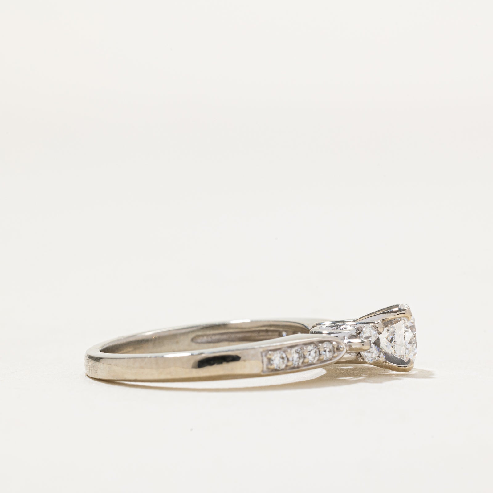 14K Three Stone Diamond Pave Shoulder Ring - 0.67ctw Size 6 | Elegant Engagement, Wedding, or Anniversary Jewelry Gift for Women