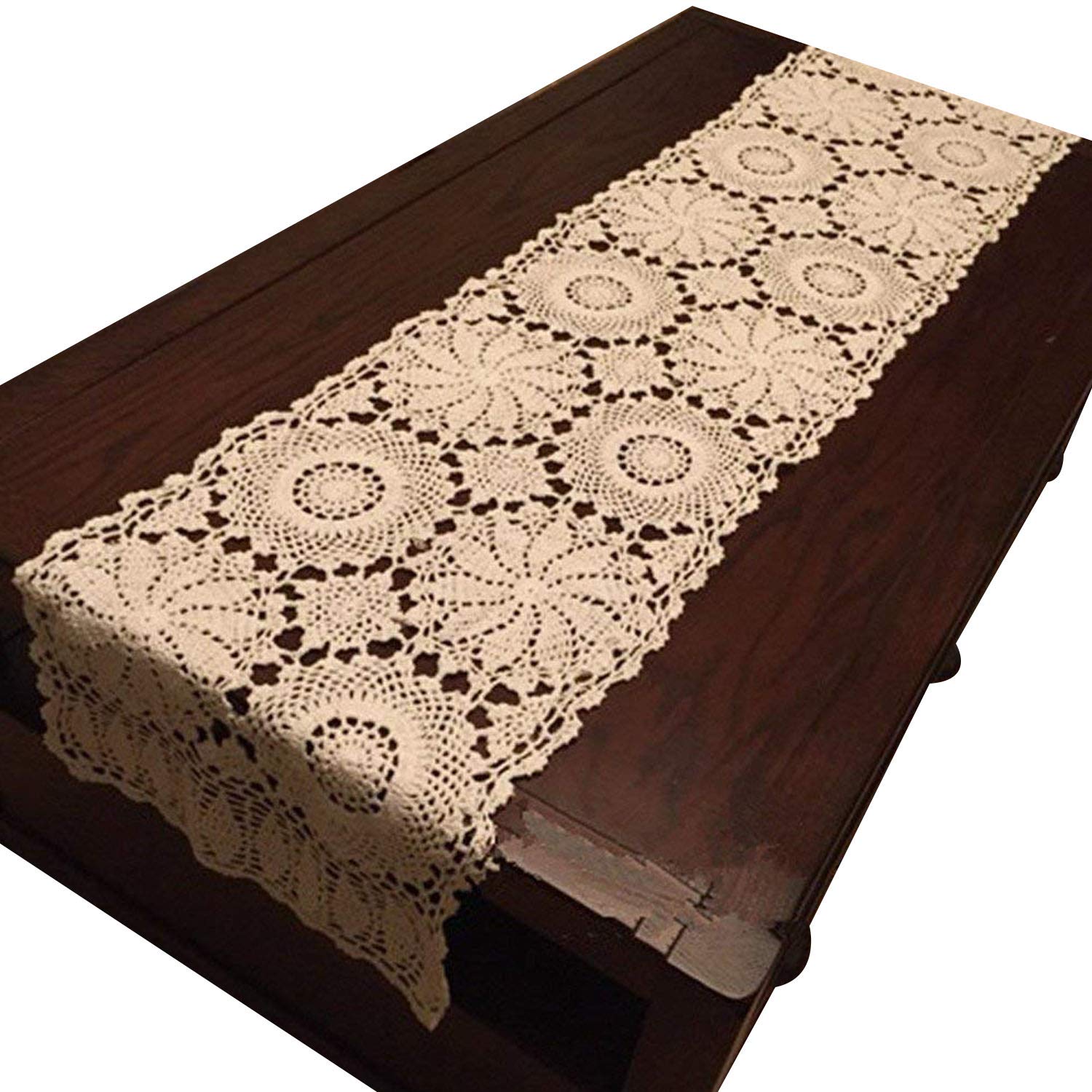 Hand Crochet Beige Cotton Lace Table Runner - 15