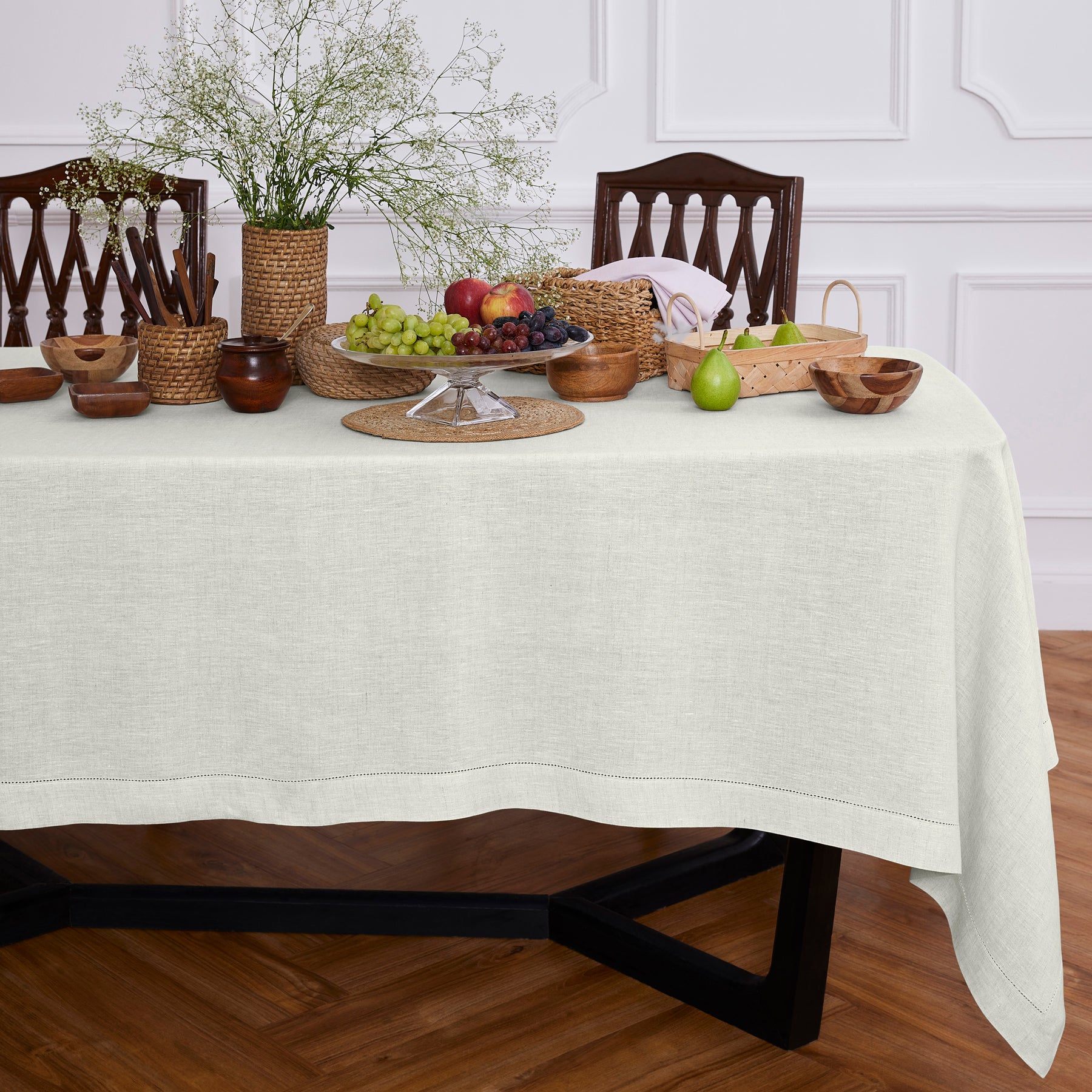 Elegant Sonoma Hemstitch Tablecloth - Premium Cotton Dining Table Cover for Formal Dinners & Special Occasions
