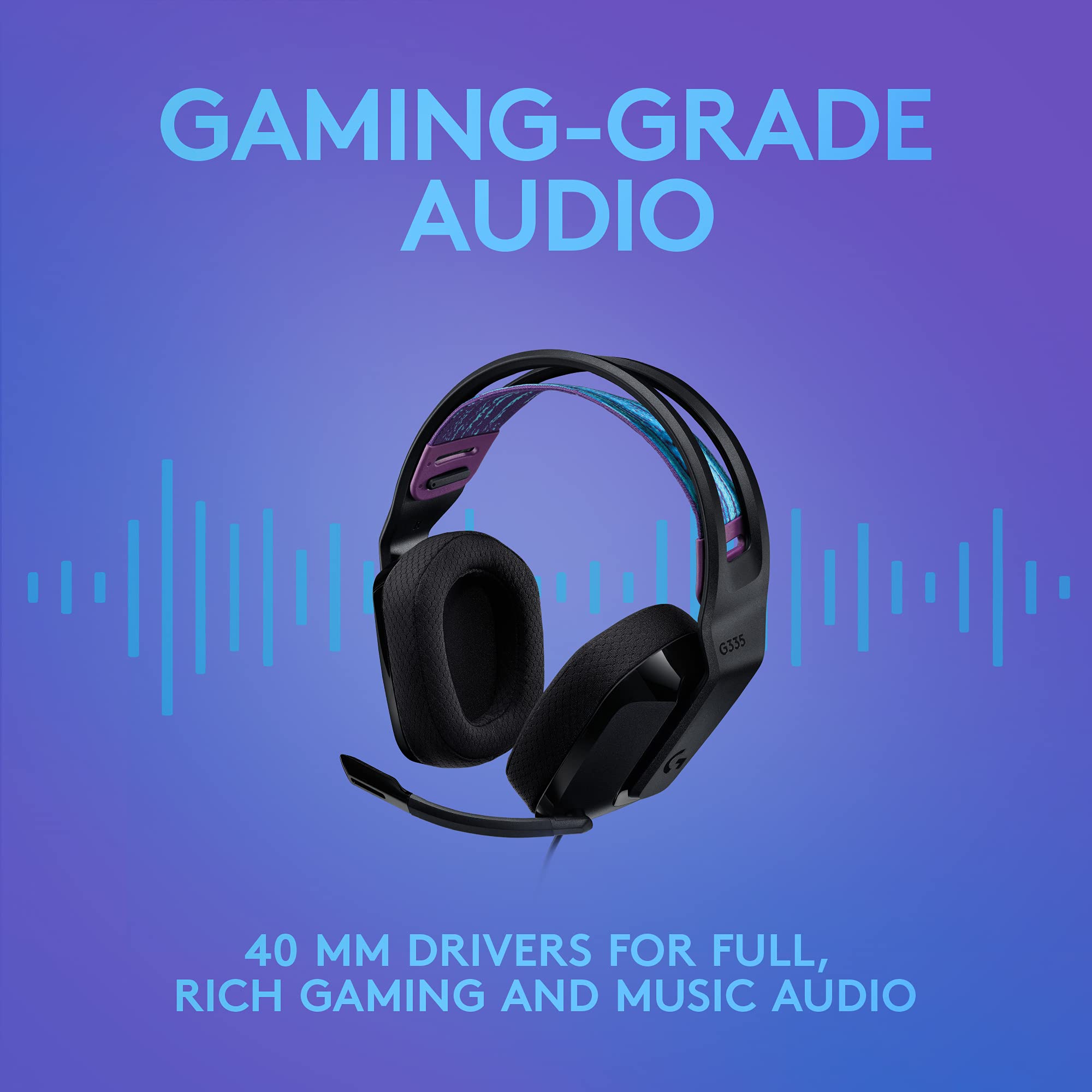 Logitech G335 Wired Gaming Headset with Flip-to-Mute Mic - Lightweight Over-Ear Headphones with Memory Foam Earpads, 3.5mm Audio Jack - Compatible with PC, PS4, PS5, Xbox, Nintendo Switch (Black) - Perfect for Competitive Gaming, Streaming & Online Classes