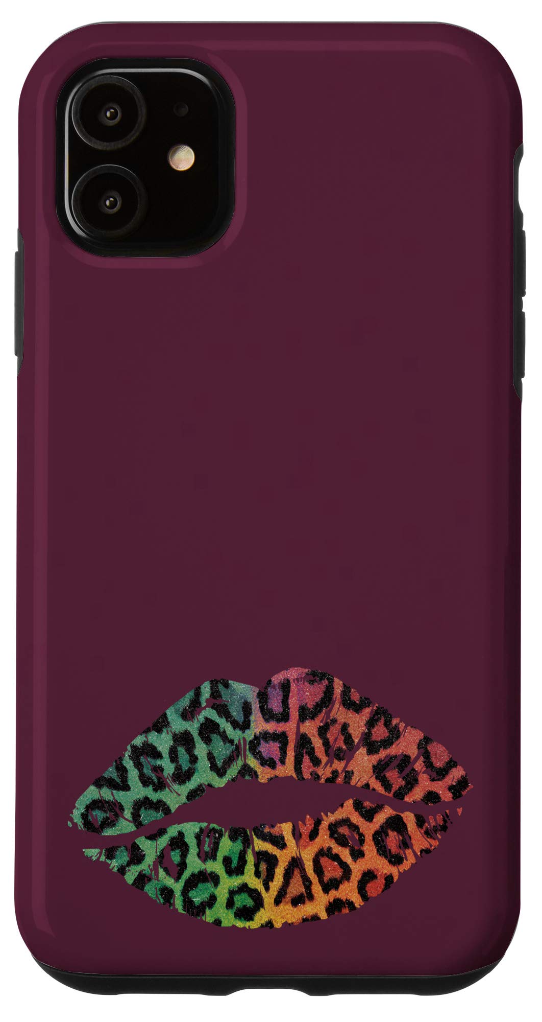 iPhone 11 Case - Red Tie Dye Leopard Print with Lip Kiss Design - Trendy Girly Phone Cover for Women - Perfect for Parties, Dating & Everyday Use