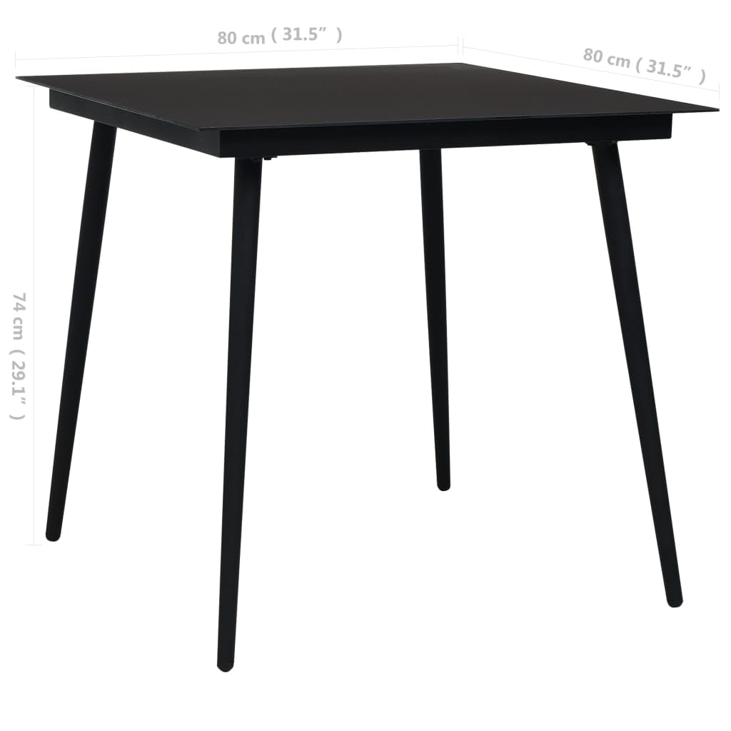 vidaXL Black Powder-Coated Steel and Glass Patio Dining Table – Weather-Resistant, Durable for Garden, Patio, Dining Room, Outdoor Entertaining, and Al Fresco Dining