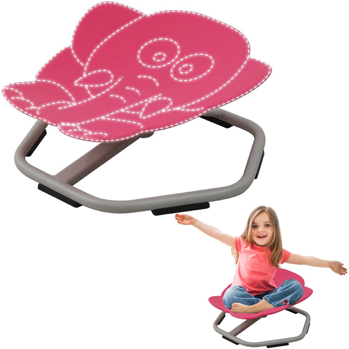 BaiYouMei Sensory Swivel Chair for Kids with Autism - Spinning Sit & Spin Toy for Body Coordination Training (Rose Elephant Design) - Perfect for Sensory Rooms, Therapy Clinics, and Home Play Areas