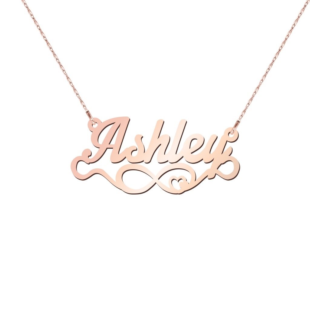 14K Gold Infinity Name Necklace for Women - Personalized Custom Nameplate Jewelry Gift for Her - Birthday, Anniversary, Valentine's Day Present