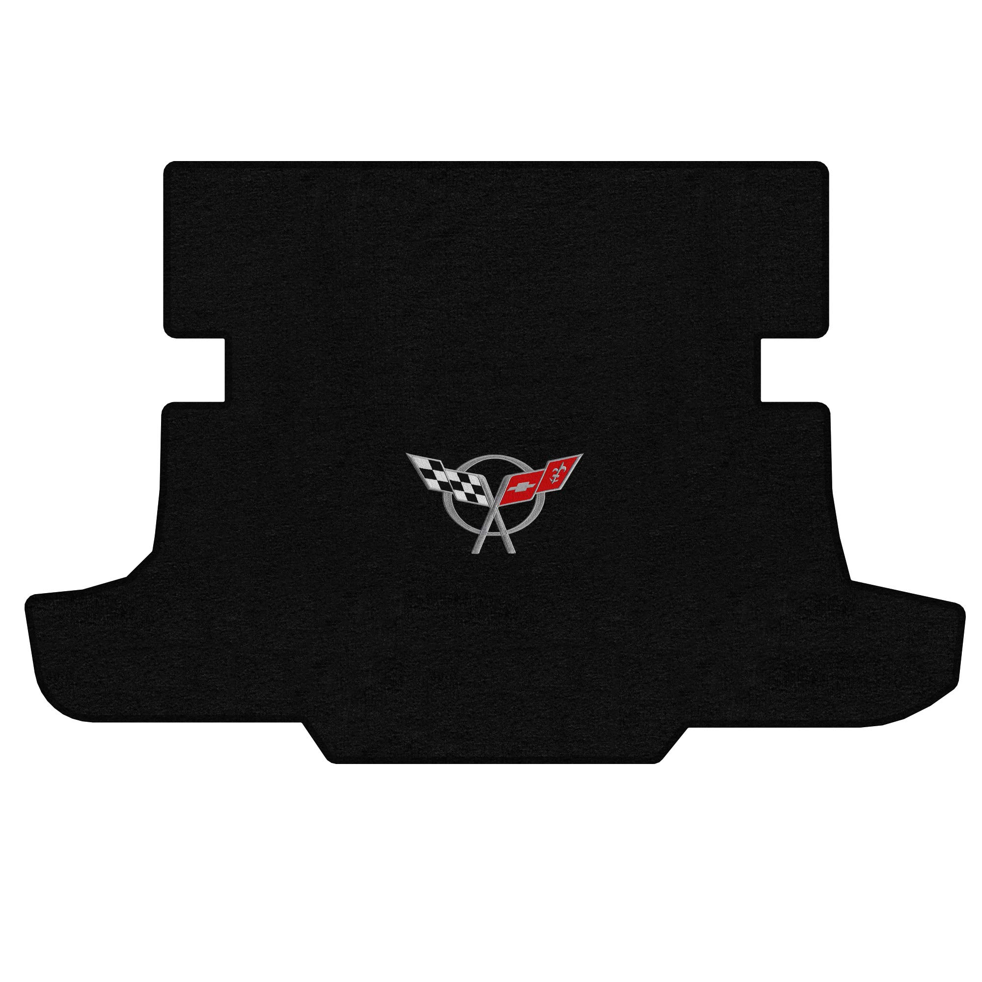 Premium Custom-Fit Carpeted Floor Mats for 1997-2004 Corvette C5 Coupe - Black with Silver Flags Design | Luxury Car Floor Liners & Trunk Mat | Perfect for Daily Driving & Car Shows