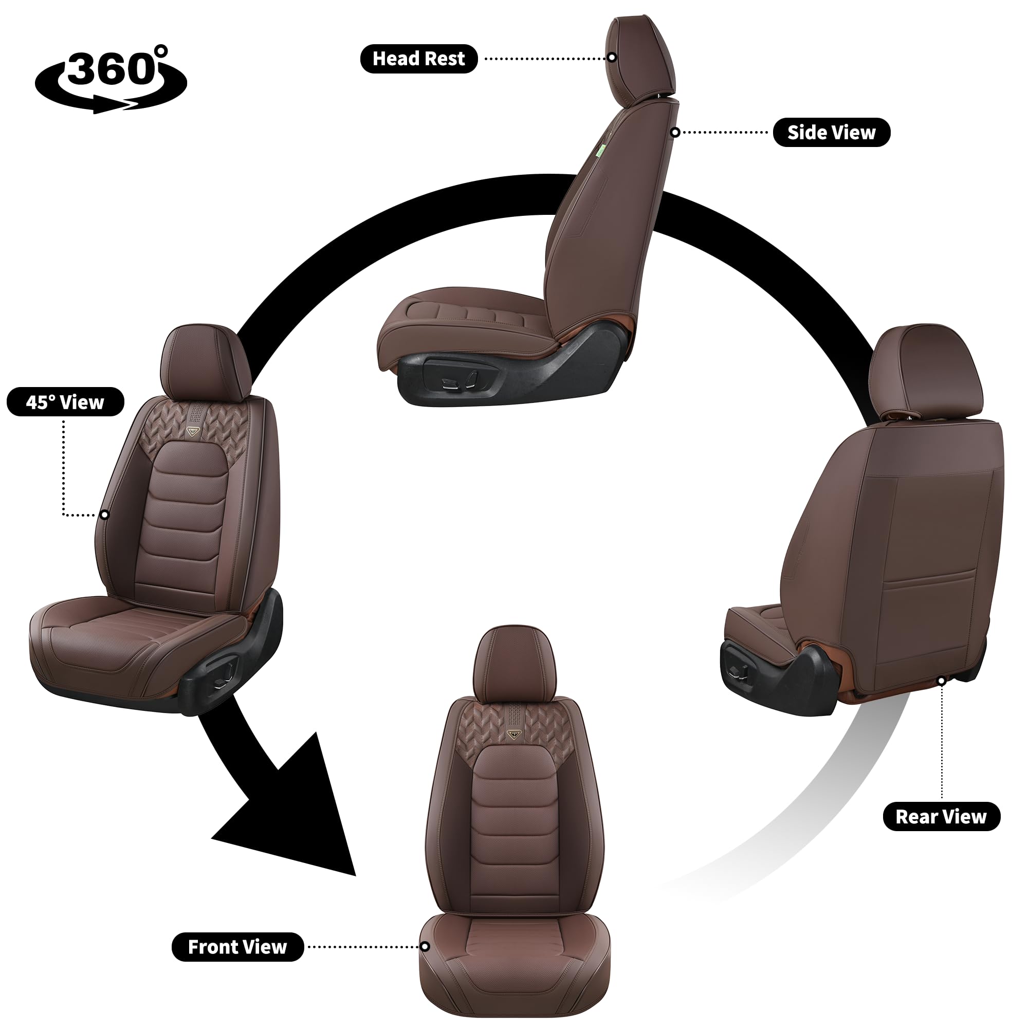 Premium FLORICH Leather Seat Covers Full Set - Waterproof 5-Seat Car Seat Protectors for Sedan, SUV & Pickup Trucks (Coffee) | Ultimate Comfort & Style for Road Trips, Commuting & Family Travel