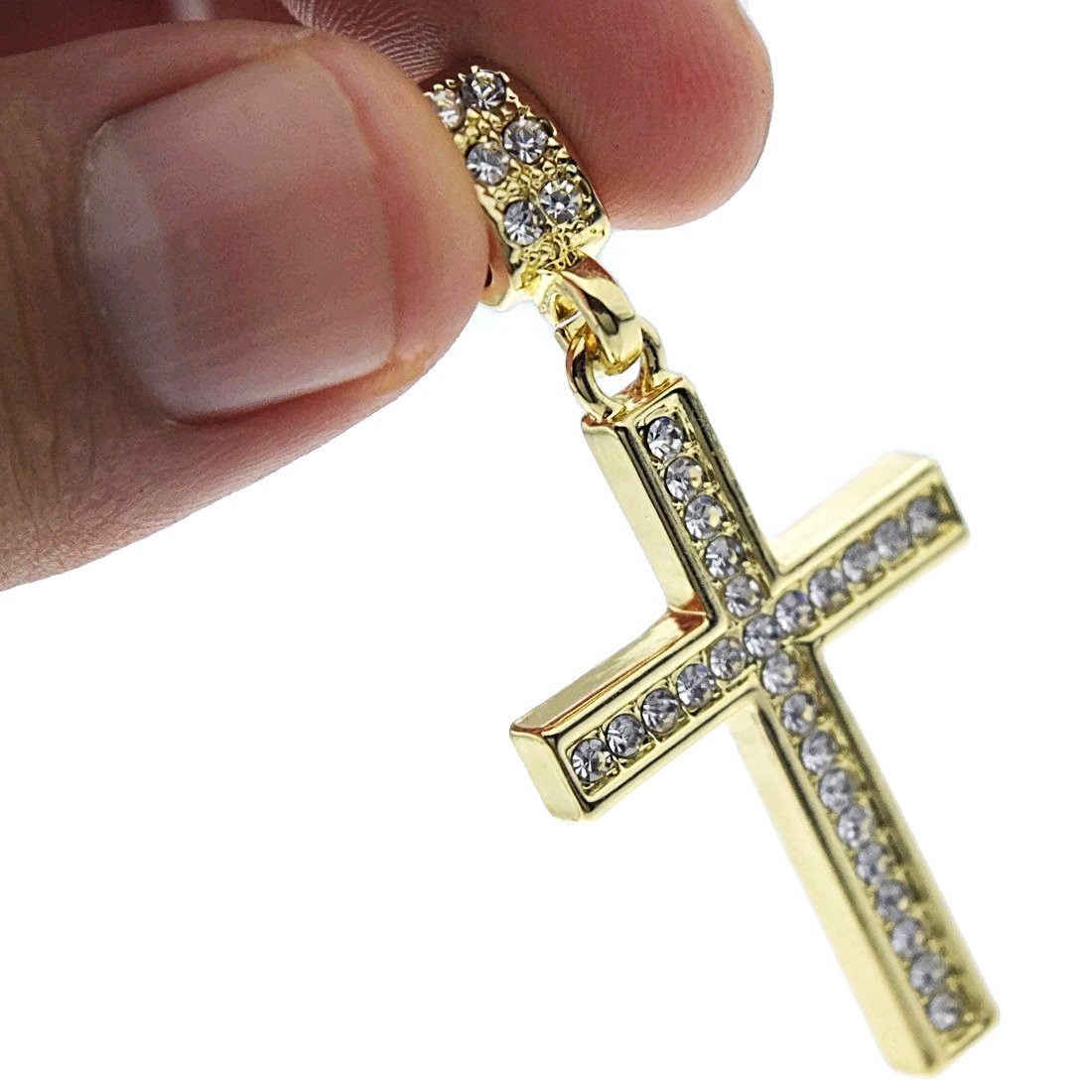 14K Gold Plated Jesus Cross Pendant Necklace - Iced Out Hip Hop Jewelry for Men & Women - Perfect for Gifts, Parties, and Streetwear Fashion