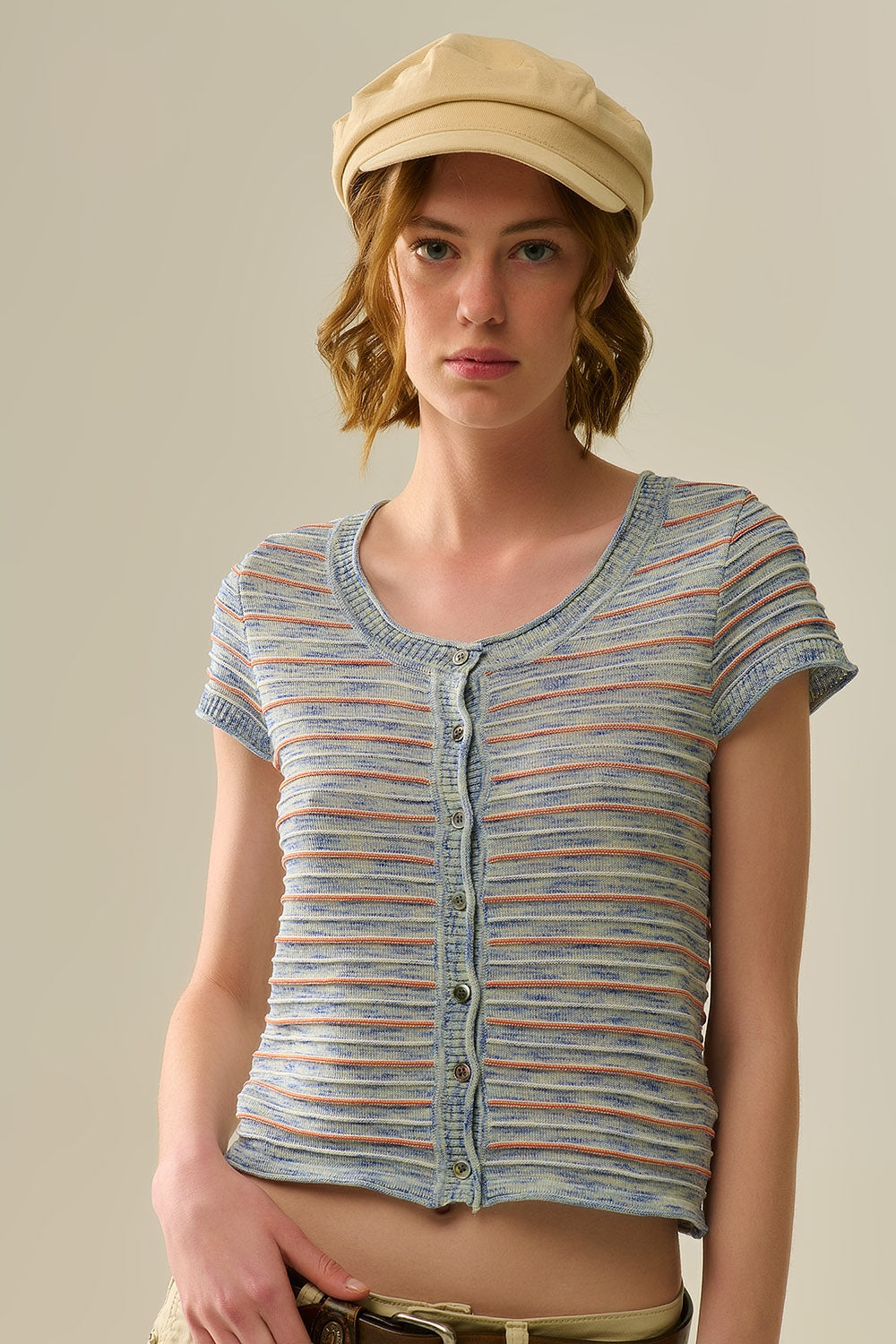 Blue Striped Button Pullover Sweater - Casual Knit Top for Men & Women | Perfect for Fall, Winter & Layering Outfits