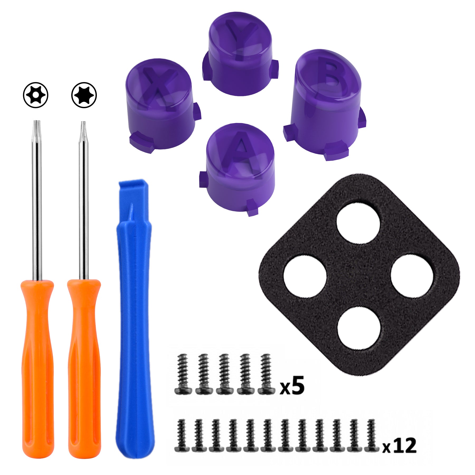 eXtremeRate Purple & Clear Two Tone ABXY Action Buttons with Classic Symbols for Xbox Series X/S, Xbox One S/X & Elite V1/V2 Controllers - Gaming Accessories for Enhanced Gameplay Experience