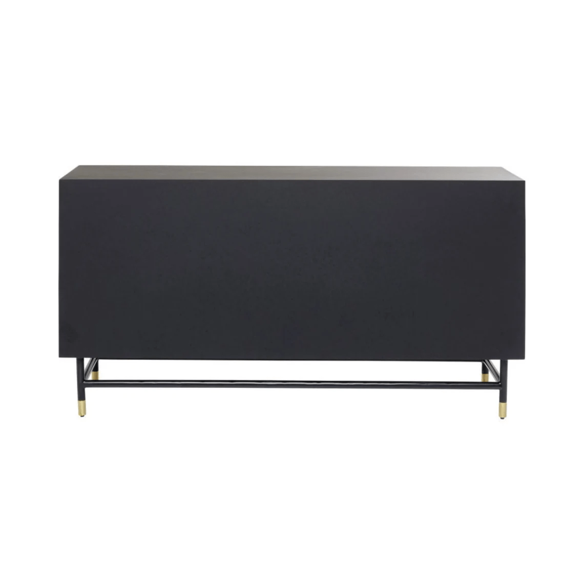 Handmade Bone Inlay Wooden Buffet Cabinet with 4 Doors - Black Finish Metal Legs for Dining Room Storage & Living Room Decor