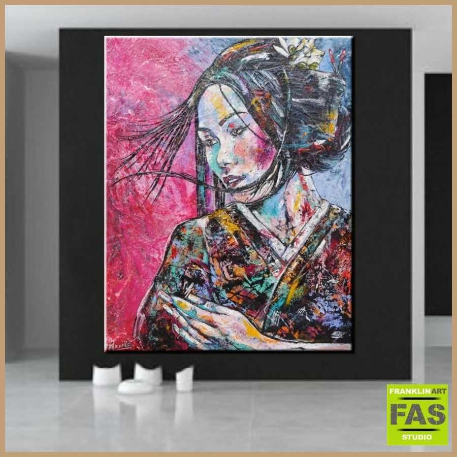 Abstract Realism Geisha Art Print - Japanese Wall Decor for Home & Office - Perfect for Living Room, Bedroom & Office Spaces
