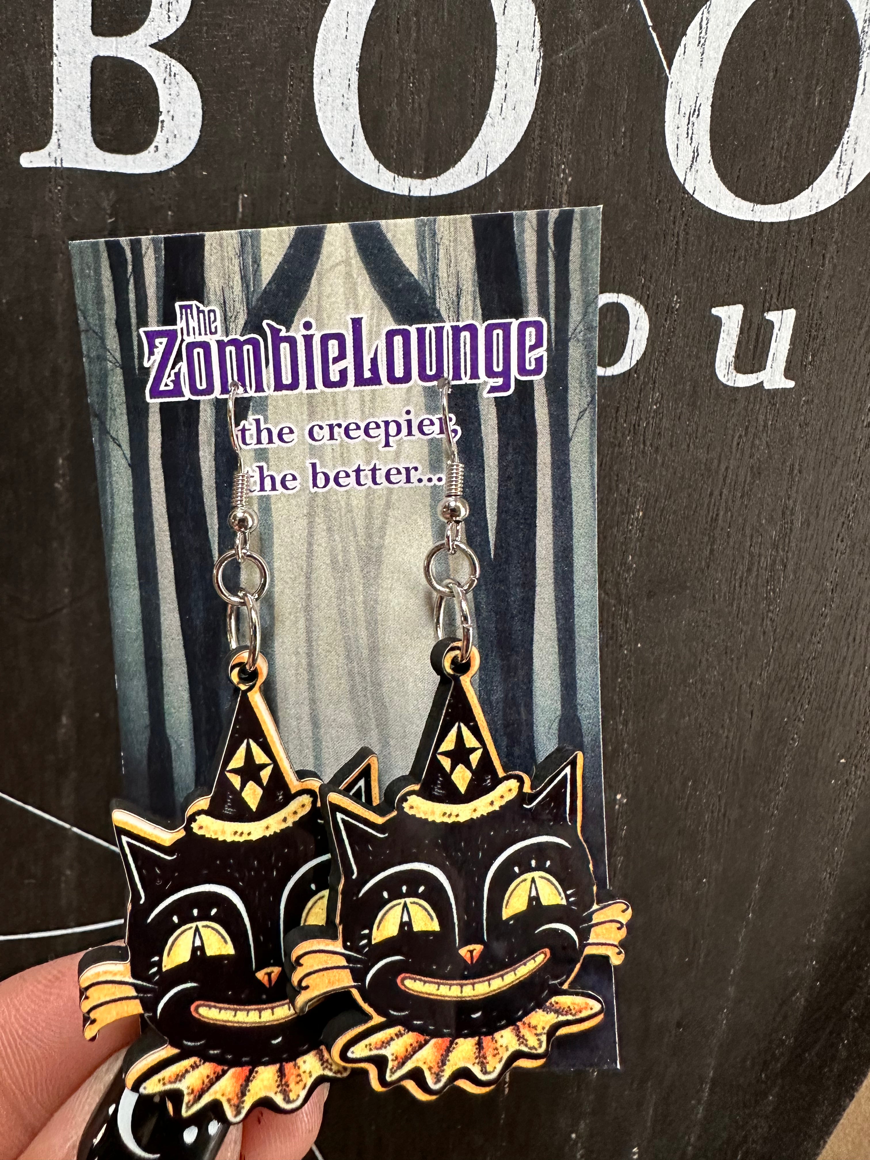 Johanna Parker Black Cat Hat Earrings - Halloween Jewelry, Gothic Accessories for Women - Perfect for Costume Parties, Spooky Events & Witchy Fashion