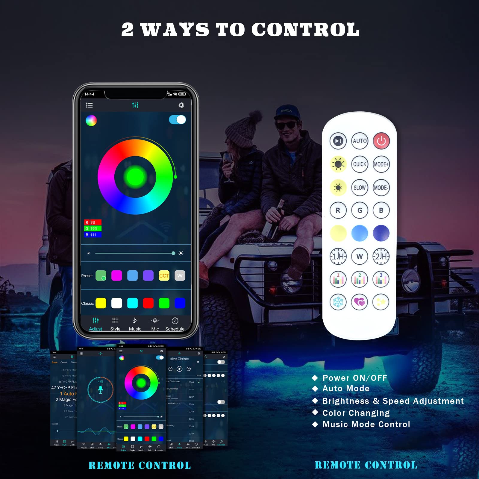 6PCS RGB Car LED Underglow Lights Kit - 12V 300 LEDs Waterproof Underbody Neon Strip Lights with Dream Color Chasing & APP Control for Cars, Trucks, Boats | Perfect for Night Driving, Car Shows & Custom Vehicle Lighting