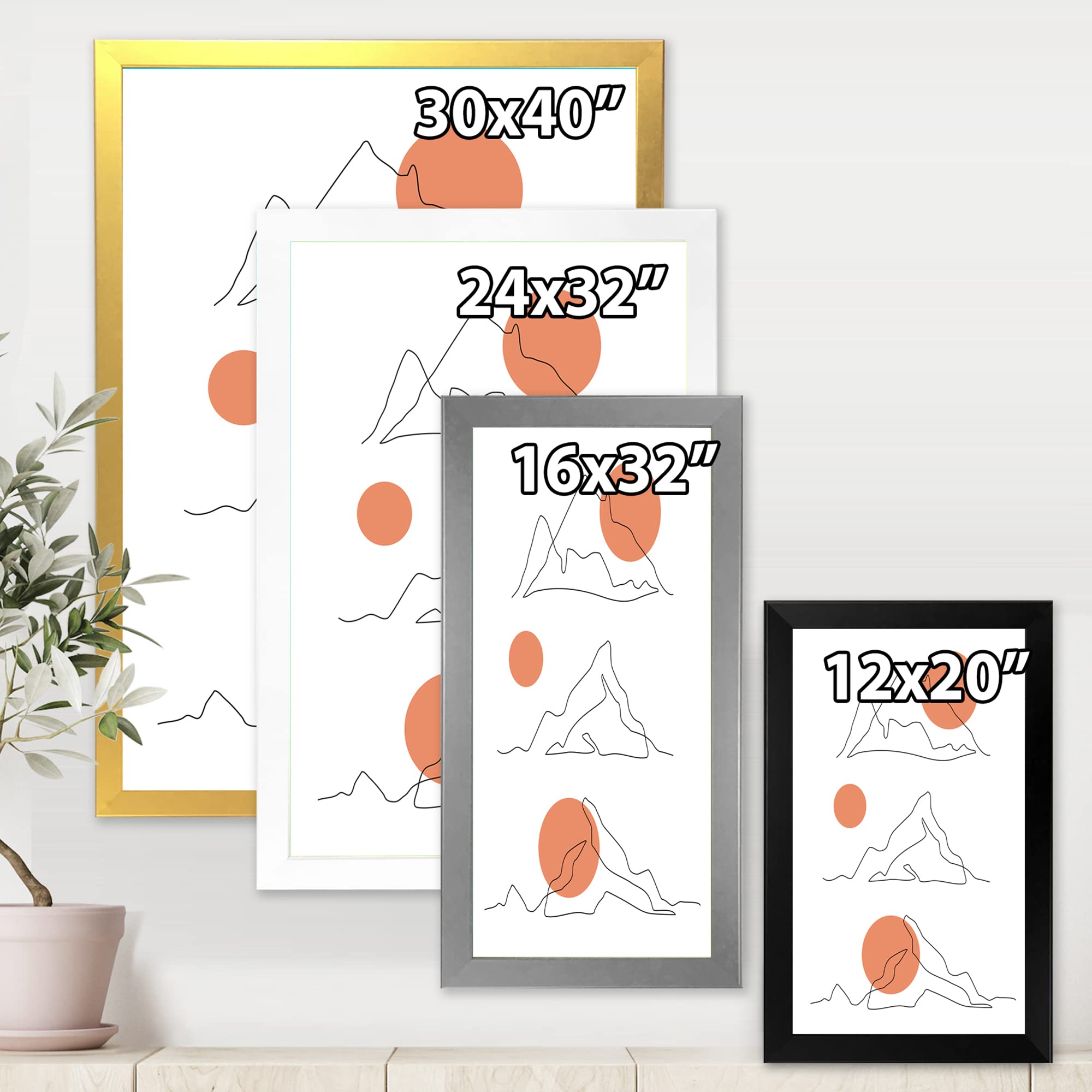 Abstract Mountain Range With Red Moons Modern Framed Wall Art - Contemporary Home Decor for Living Room, Bedroom & Office | Ready to Hang Canvas Painting
