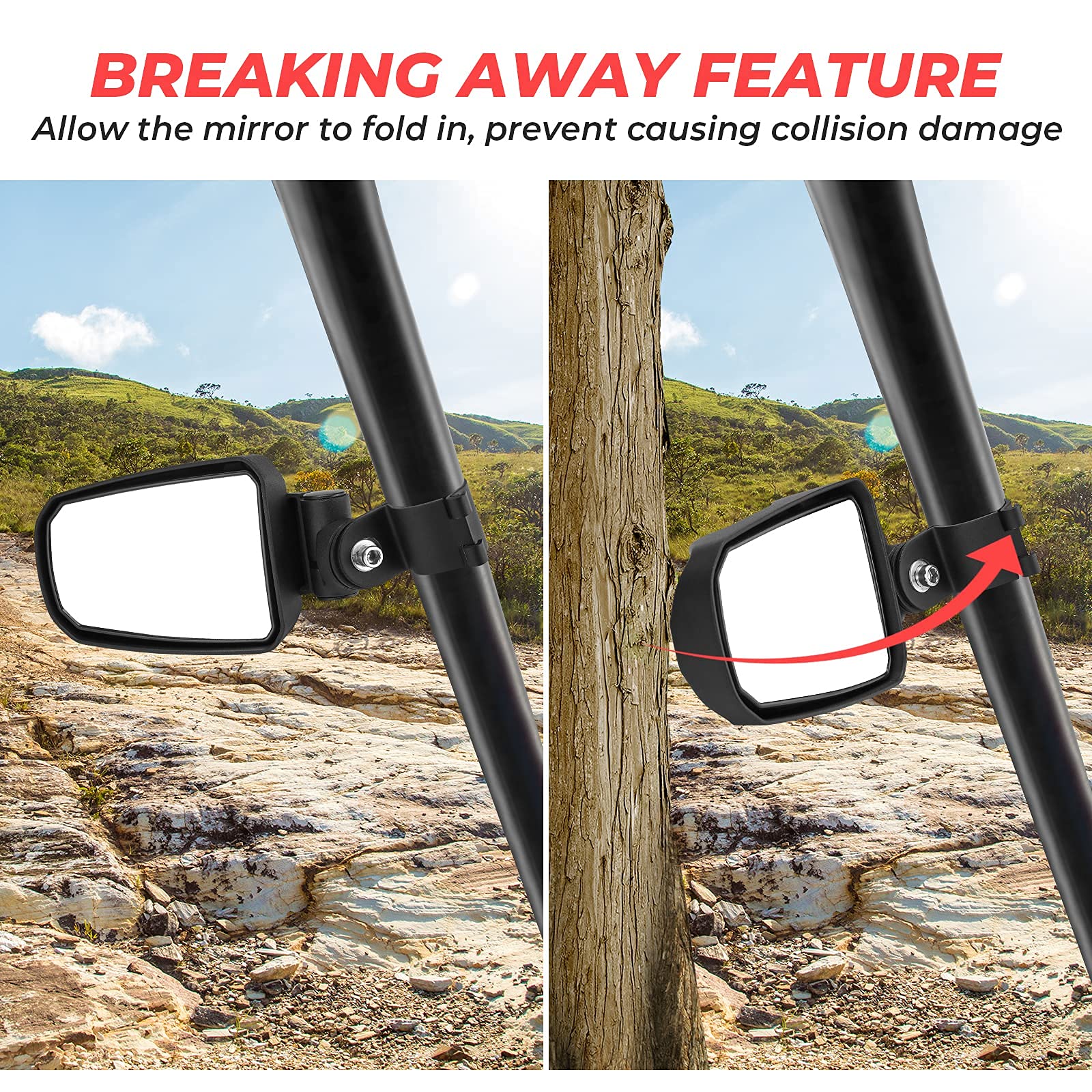 KEMIMOTO UTV Side View Mirrors - Folding Adjustable Surface XP 1000 Side Mirrors for 1.75