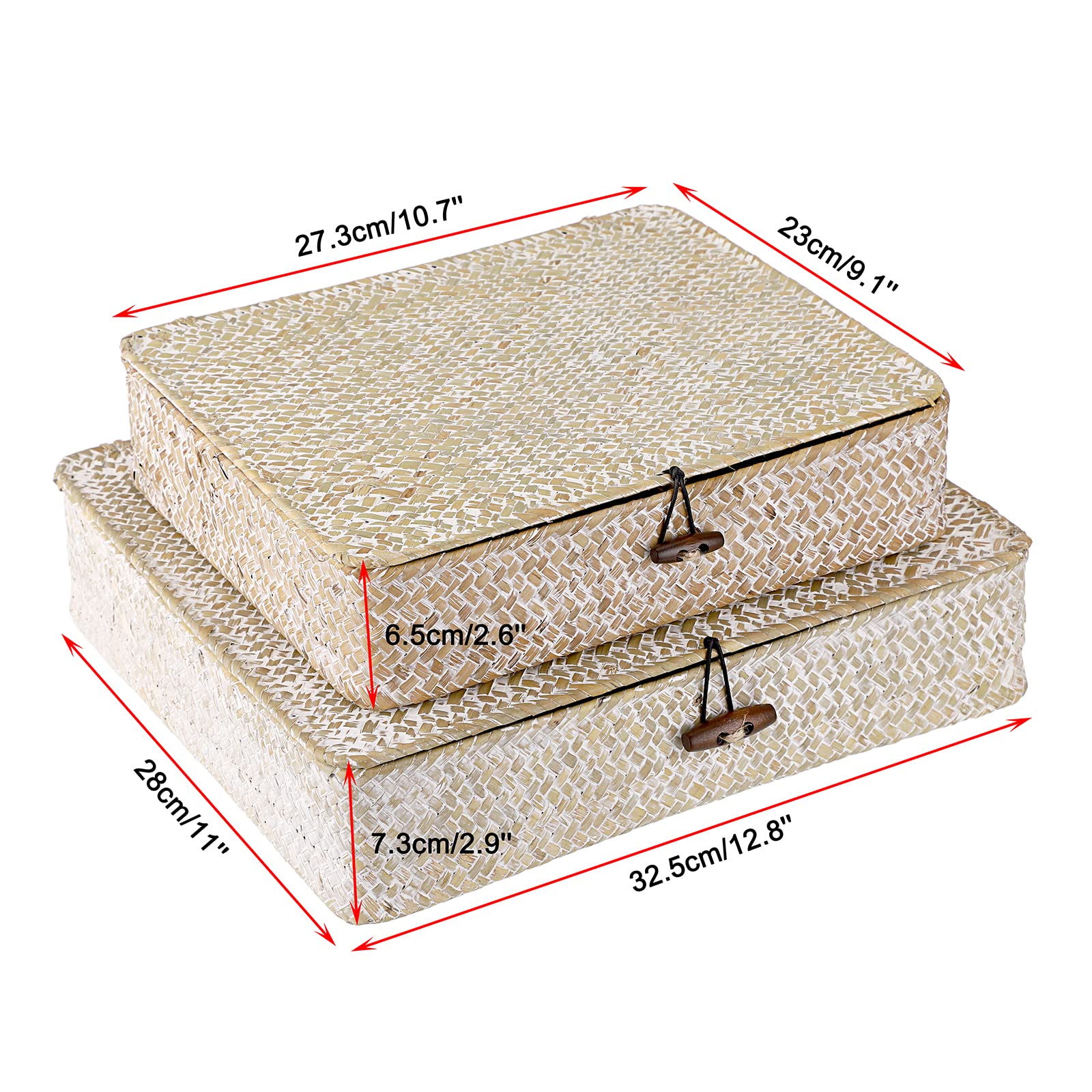 Natural Seagrass Storage Bins with Lids - 2-Pack Wicker Organizer for Home & Shelf