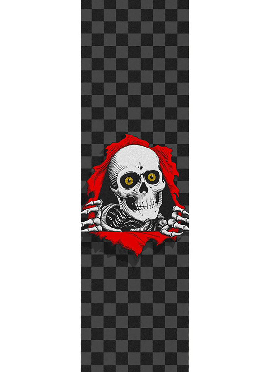 Powell Ripper Grip Tape - Black, Gray & Red Skateboard Grip for Enhanced Board Control - Perfect for Street Skating, Longboarding & Skatepark Tricks