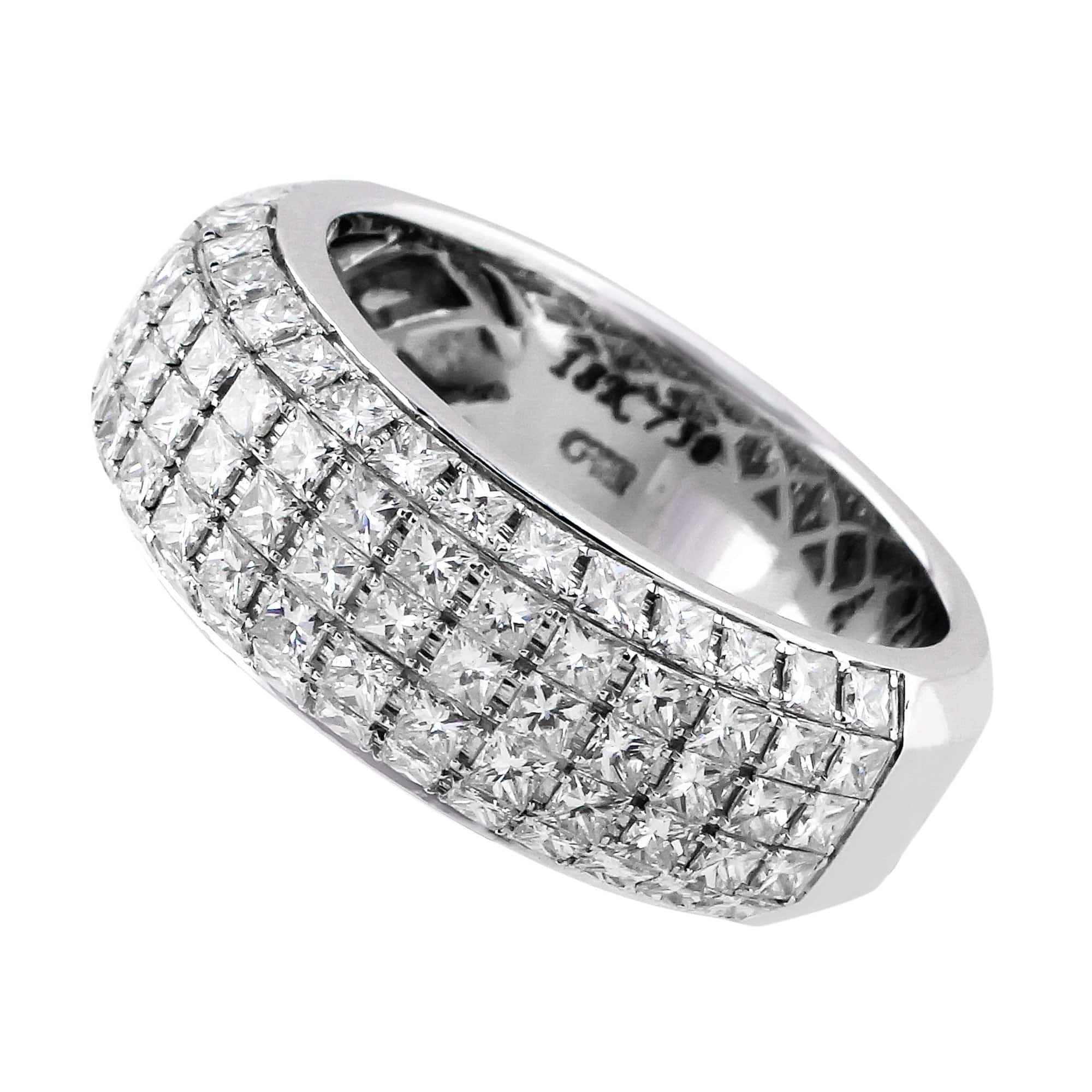 18K White Gold Five Row Princess Cut Diamond Ring for Women - Elegant Wedding, Engagement, Anniversary Gift - Perfect for Proposals, Bridal Jewelry & Special Occasions