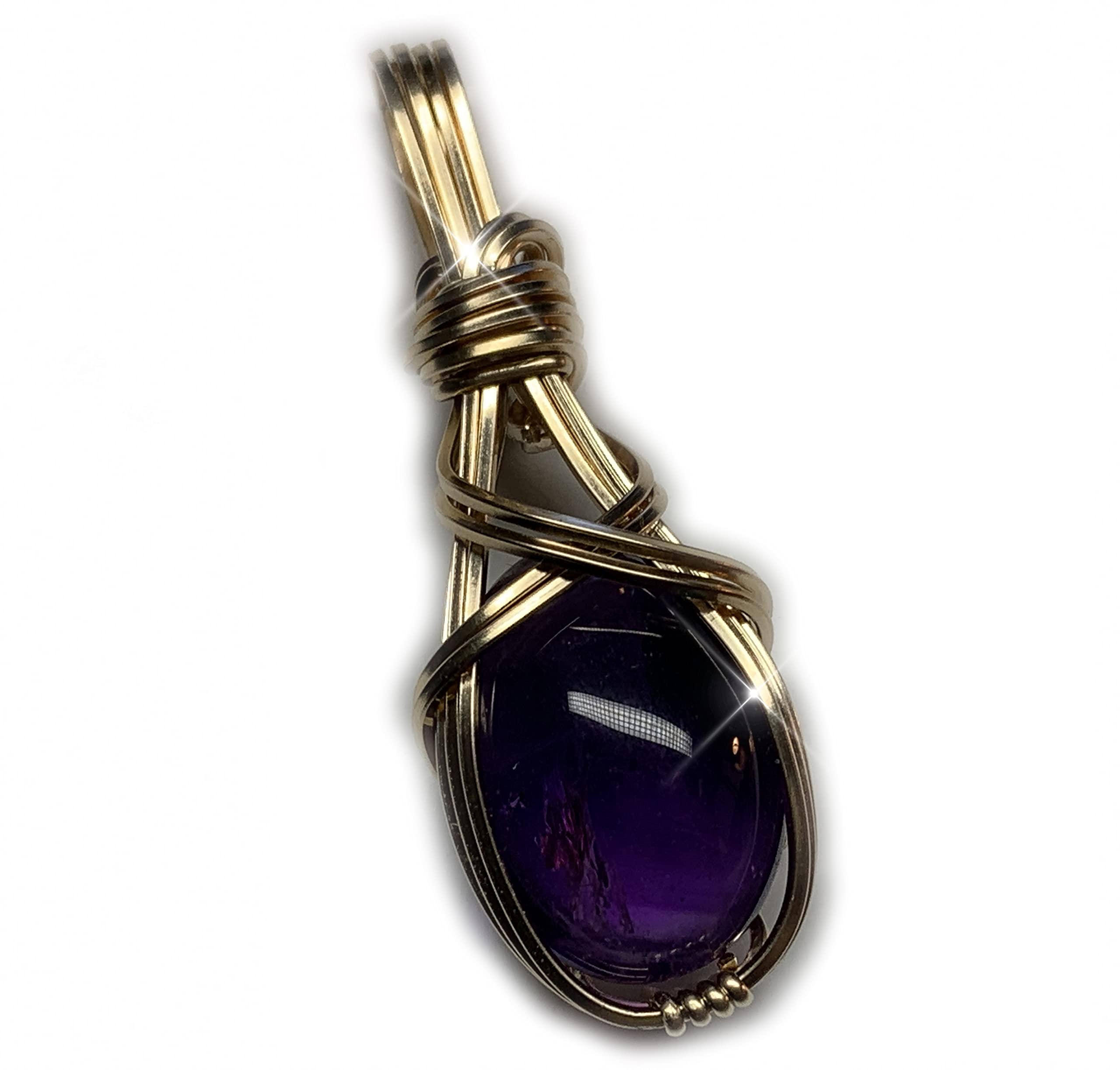 14K Gold Filled Amethyst Crystal Necklace Pendant - AAA Quality Heart Wand Reiki Energy Jewelry for Romance & Healing | Comes with Elegant Gift Box & Black Leather Chain | Perfect for Meditation, Spiritual Gifts & Special Occasions