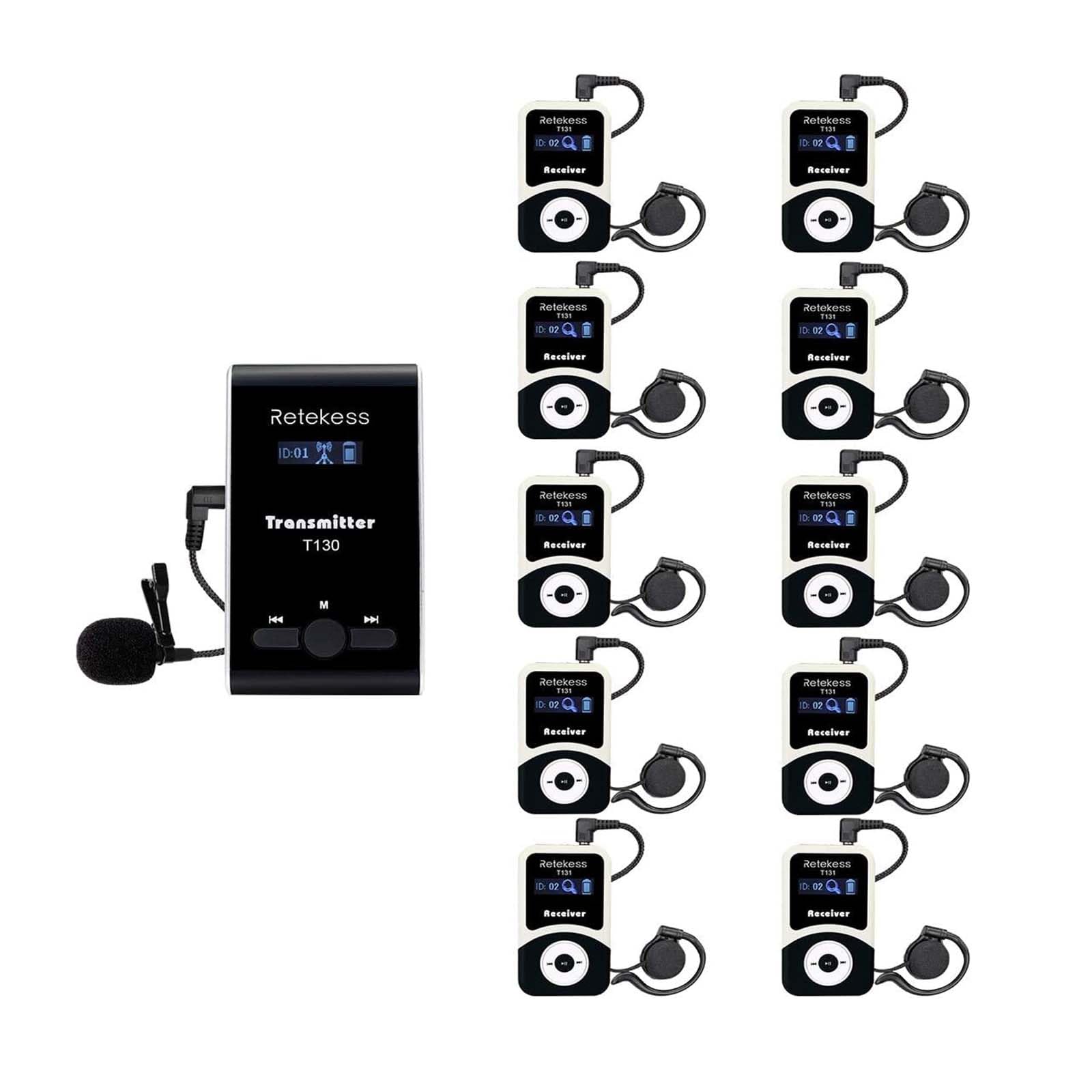 Retekess T130 Wireless Tour Guide System - 1 Transmitter & 10 Receivers - Clear Sound for Simultaneous Interpretation - Perfect for Church Translation, Court Hearings & Museum Tours - Portable Audio Guide Equipment for Group Events