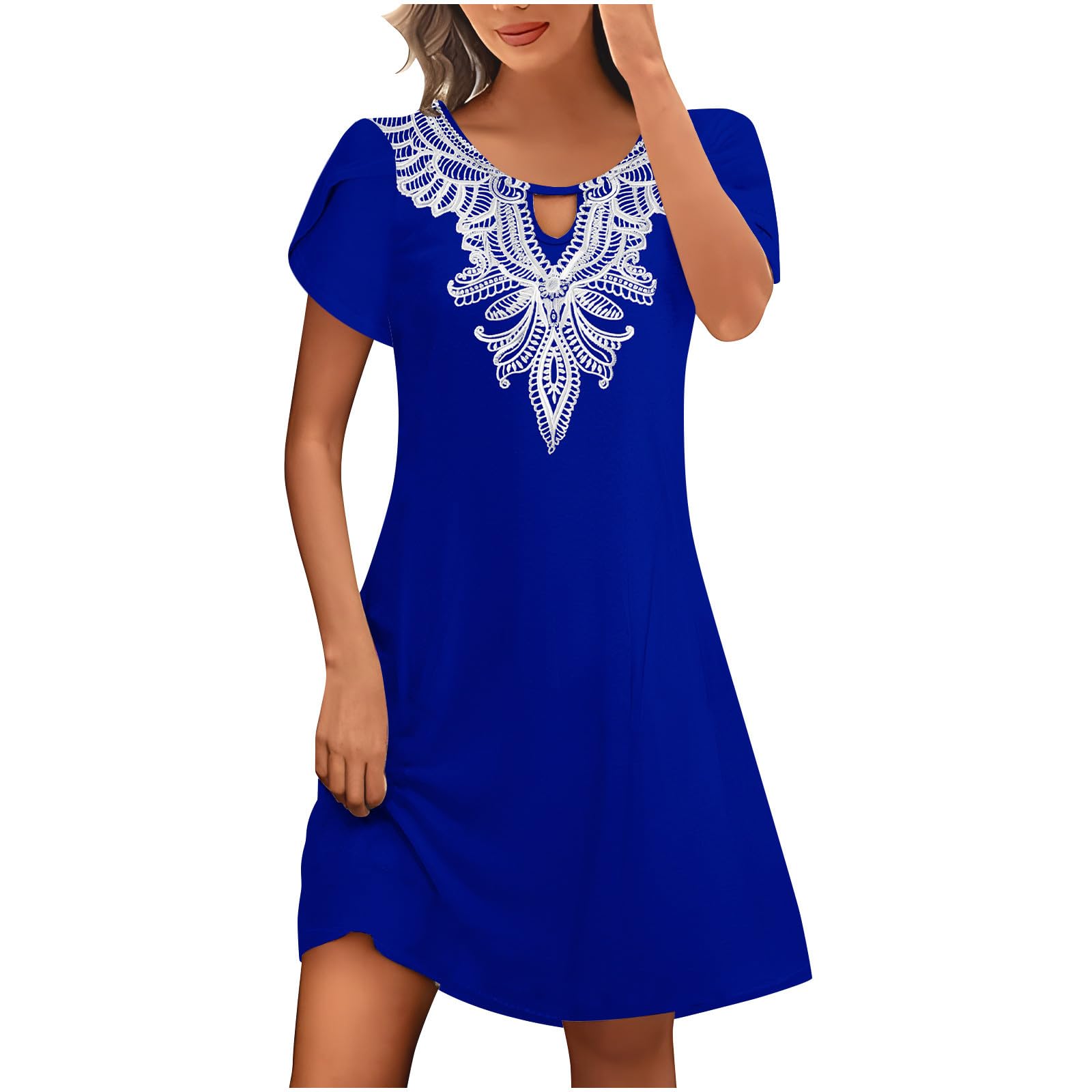 Women's Floral A-Line Mini Dress - Short Sleeve Casual T-Shirt Dress with Pockets | Perfect for Summer Beach, Vacation & Everyday Wear