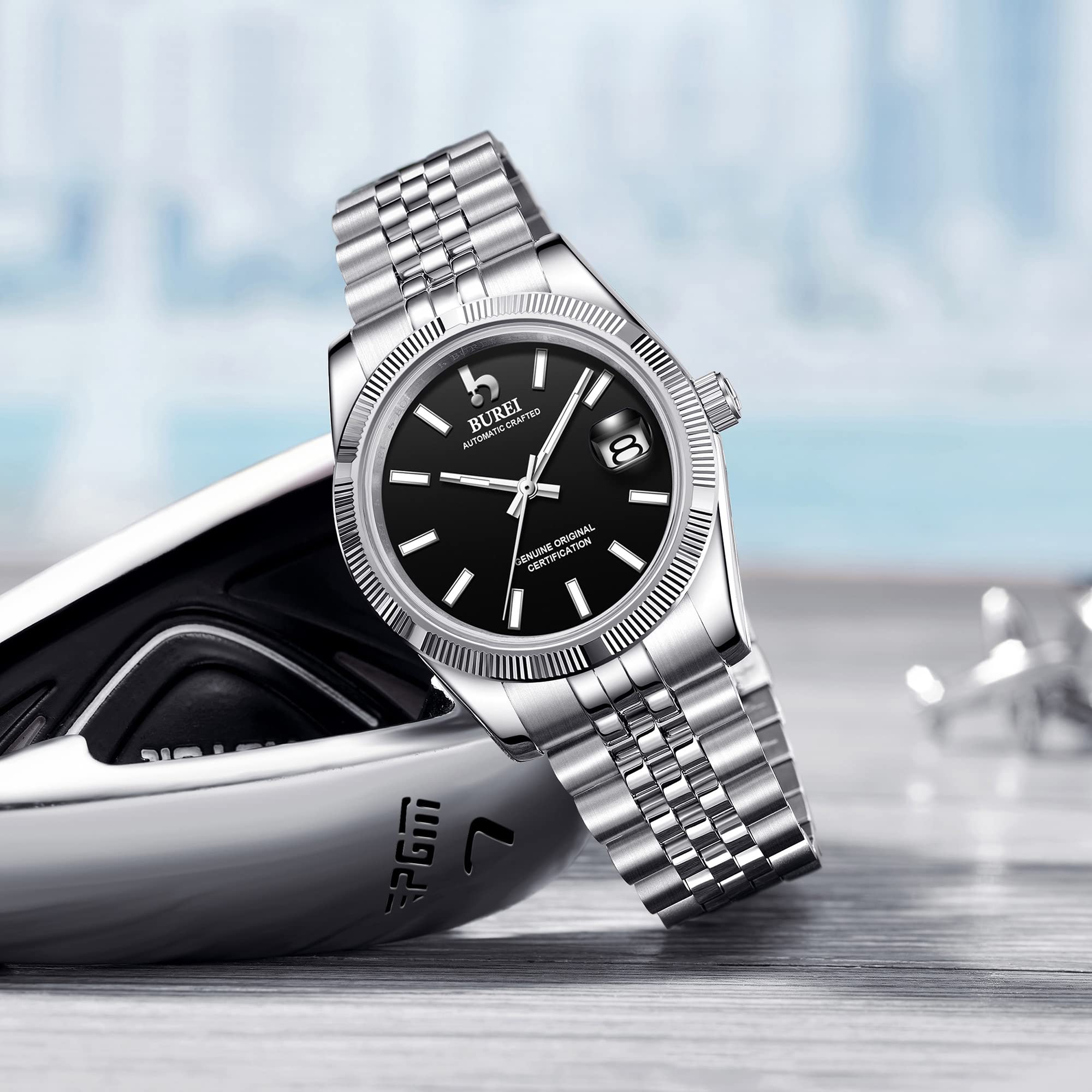 BUREI Men's Automatic Self-Winding Mechanical Watch - Luxury Business Stainless Steel Waterproof Watch for Men - Perfect for Office, Formal Events & Everyday Wear