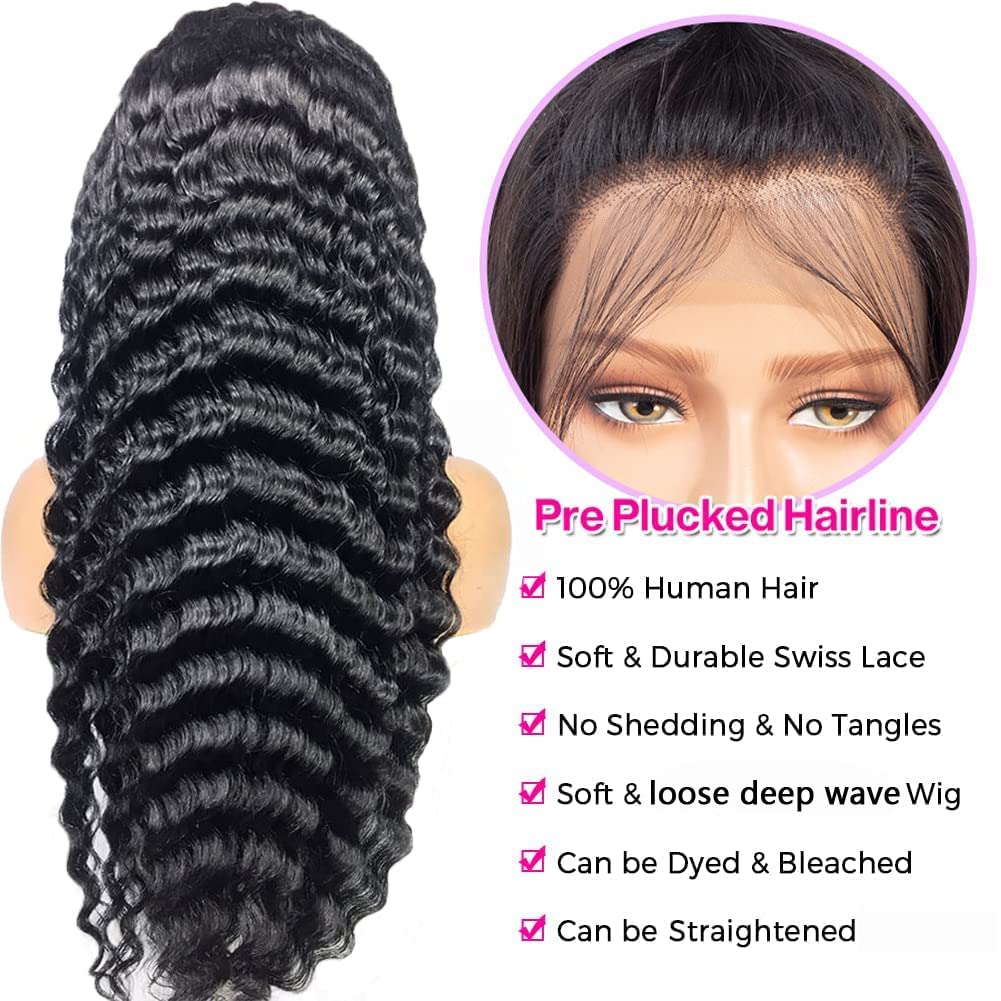 30 Inch Human Hair Lace Front Wig - 13x4 Glueless Deep Wave Wig with Pre-Plucked Hairline & Baby Hair | Natural Look for Daily Wear, Cosplay & Special Occasions