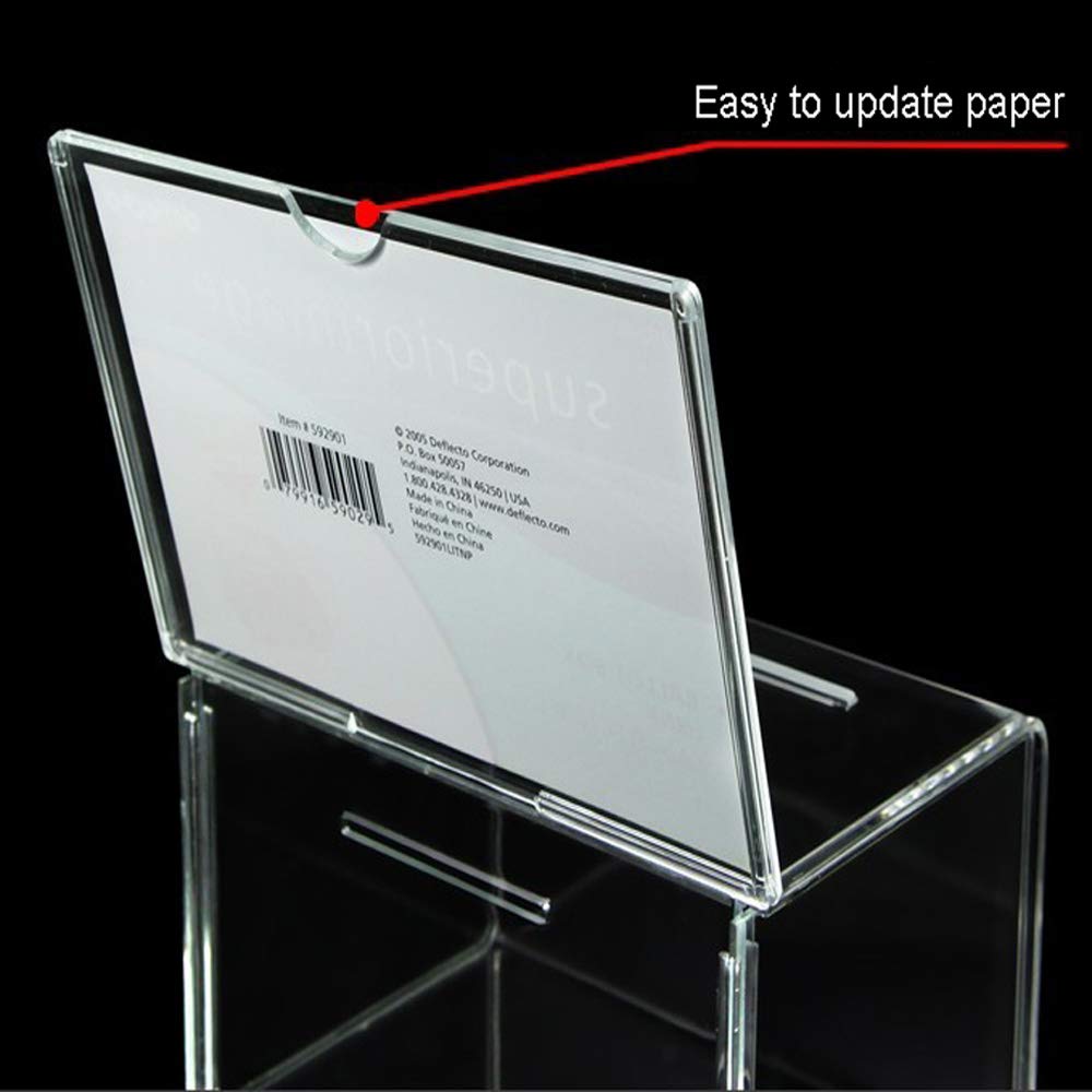 Locking Clear Acrylic Donation Box with Sign Holder - Secure Ballot Collection & Suggestion Box for Voting, Fundraising, Churches, Schools & Events (Model YGB-004)