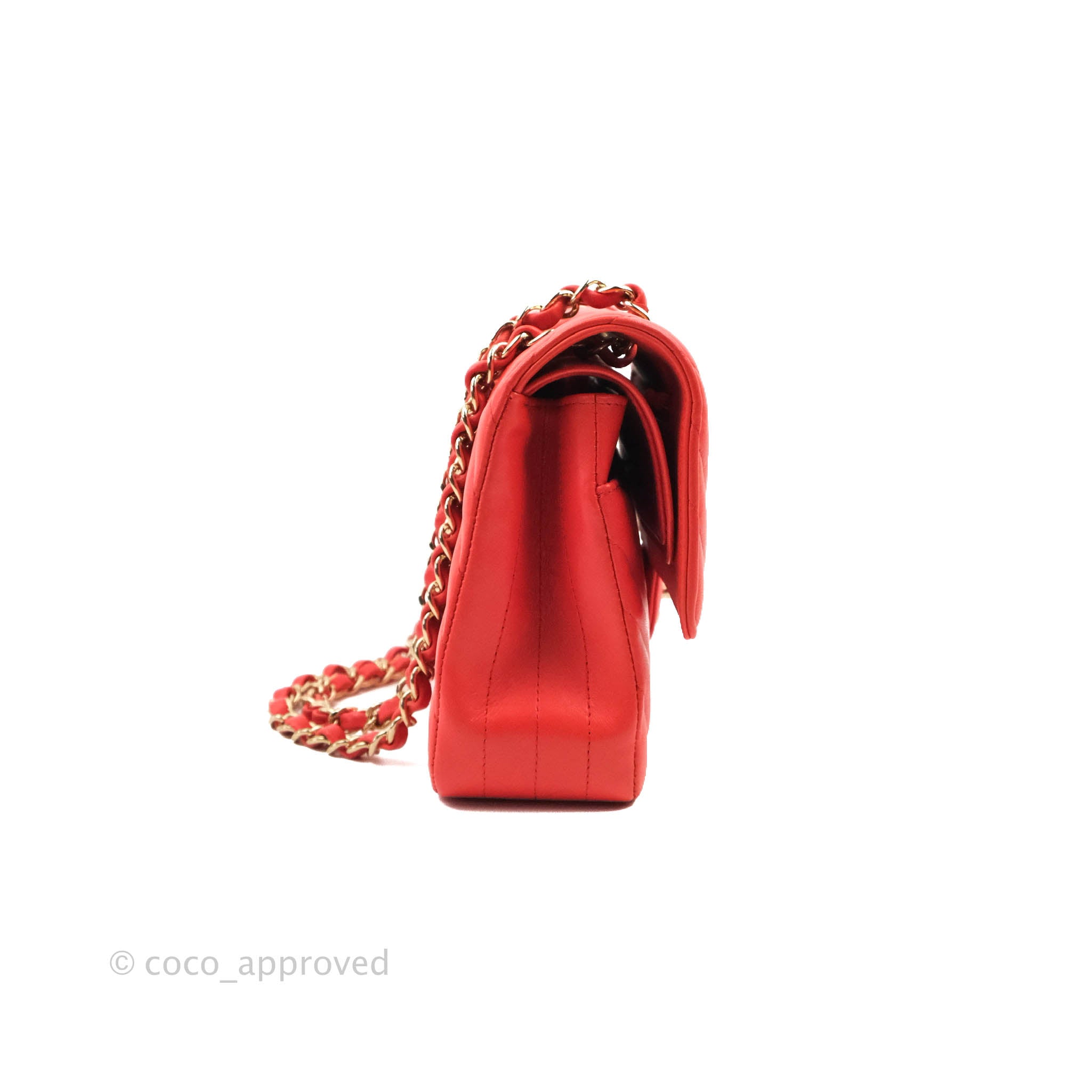 Chanel Classic Medium Double Flap Bag - Genuine Lambskin Leather with Gold Hardware in Brick Red | Luxury Handbag for Women, Perfect for Work, Parties & Everyday Use