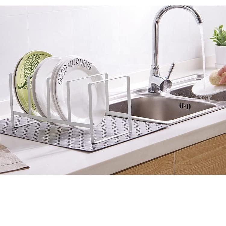 MosQuick® Metal Dish Drying Rack - Plate, Bowl & Chopping Board Holder for Kitchen Cabinet, Counter & Cupboard - Space Saving Kitchen Organizer (White/Black) - Perfect for Drying Dishes, Storing Cookware & Organizing Kitchen Countertops