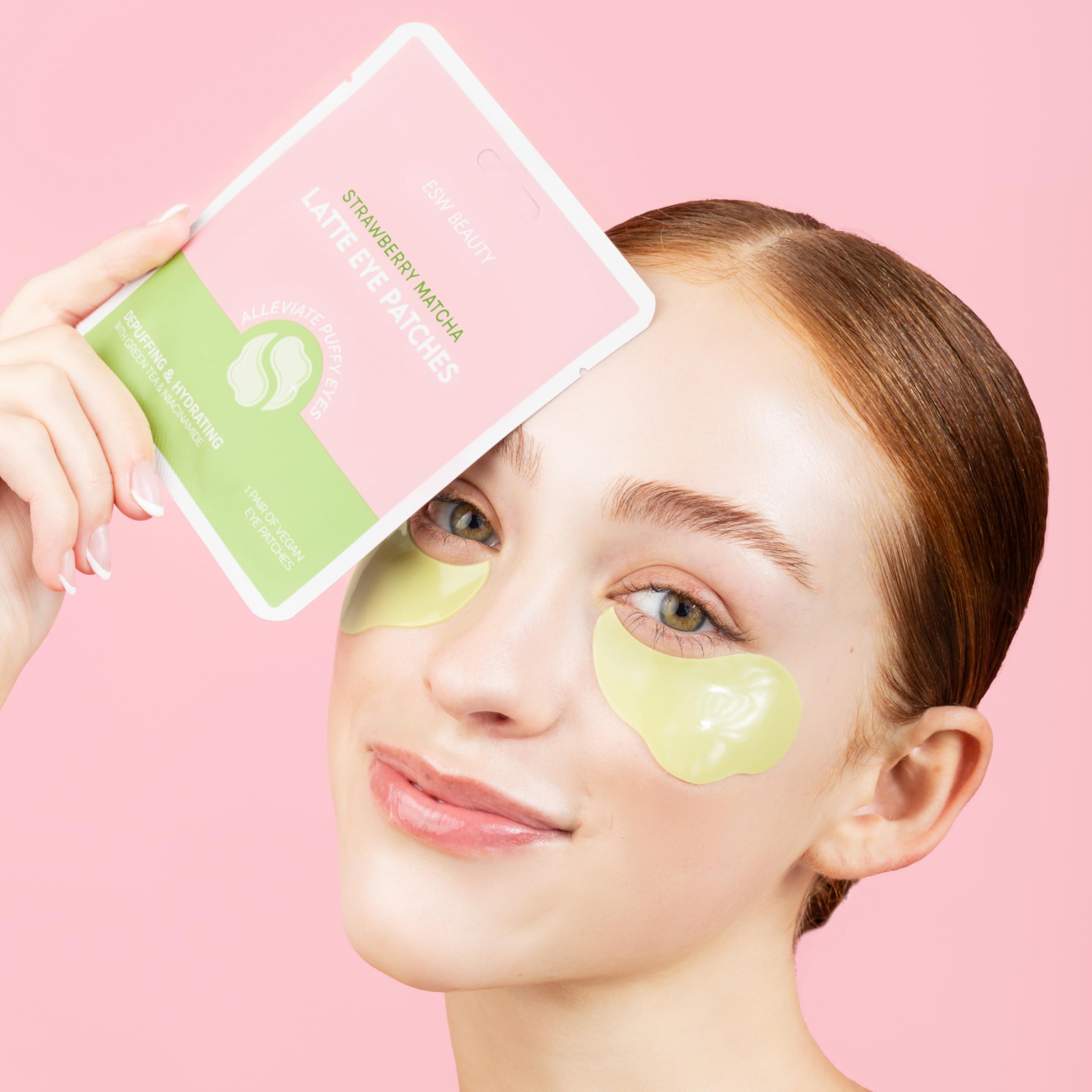 Strawberry Matcha Latte Eye Patches for Depuffing & Hydrating - Under Eye Treatment for Dark Circles & Wrinkles - Perfect for Morning Skincare Routine & Travel