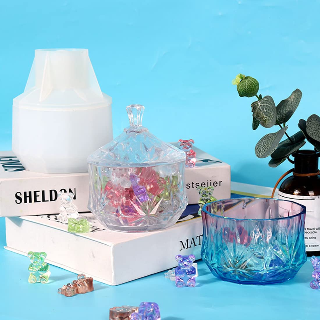 Voyyphixa Silicone Storage Box Molds with Lid - Candy Jar, Epoxy Resin Container Molds for Candlestick, Trinket Case, Jewelry Box & Small Planter Pot - Perfect for DIY Crafts, Home Decor & Gift Making