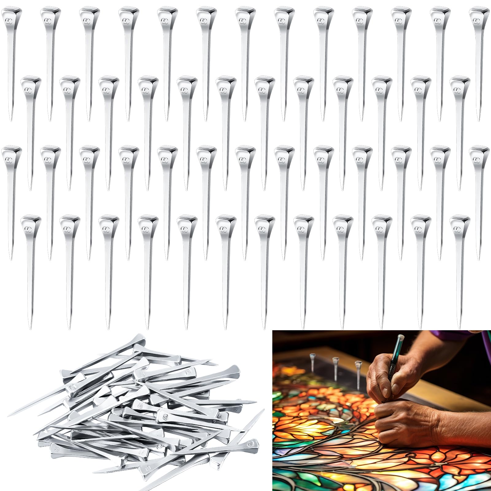 50 Pcs 2 Inch Horseshoe Nails for Stained Glass Projects - Copper Foil Stop Blocks for Secure Glass Crafting | Perfect for DIY Mosaic, Tiffany Lamps & Window Art Projects