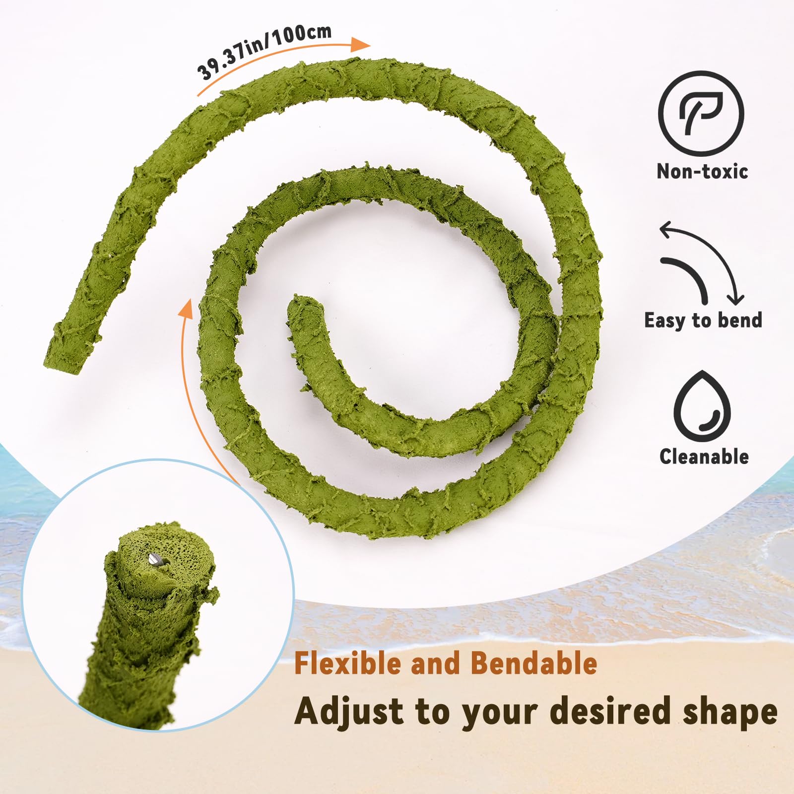 3.3 FT Bendable Hermit Crab Climbing Toy with Fake Grass Ramp - Reptile Tank Accessories for Lizards & Geckos - Terrarium Jungle Vines Habitat Decor (Perfect for Climbing Exercise & Natural Habitat Simulation)