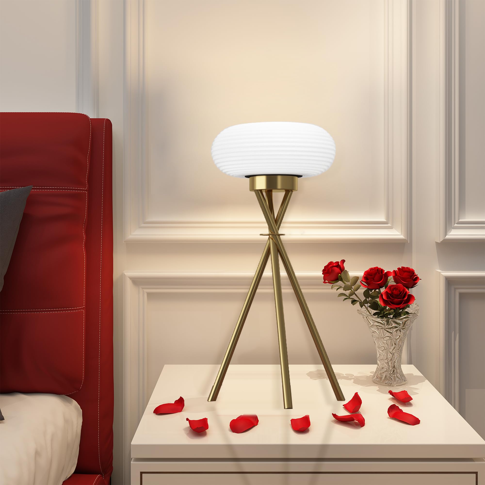 Vintage LED Tripod Table Lamp - Mid Century Modern Adjustable Dimmable Nightstand Light with 3 Color Temperatures for Nursery, Bedroom, Living Room (Gold Finish) - Perfect for Reading, Relaxing & Home Decor
