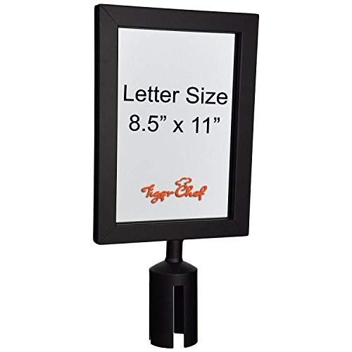 Tiger Chef Black Stanchion Sign Holder - 5-Pack of 8.5 x 11 Inch Sign Frames for Belt Post | Perfect for Retail Stores, Events, and Queue Management