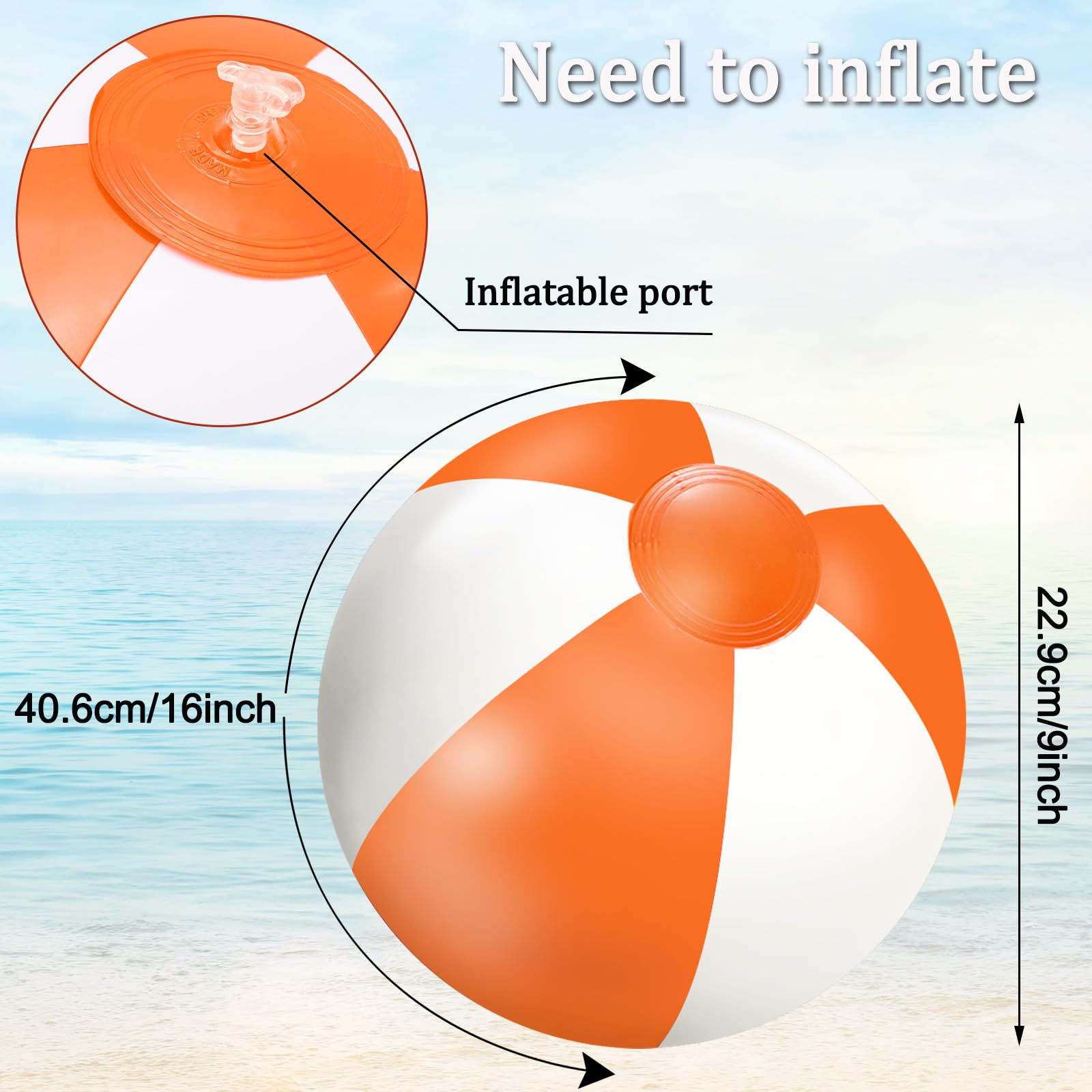 Whaline 16Pcs 16-Inch Orange & White Inflatable Beach Balls - PVC Pool Toys for Summer, Hawaiian Tropical Theme Party Decor, Water & Sand Games - Perfect for Beach Parties, Pool Fun, and Outdoor Activities