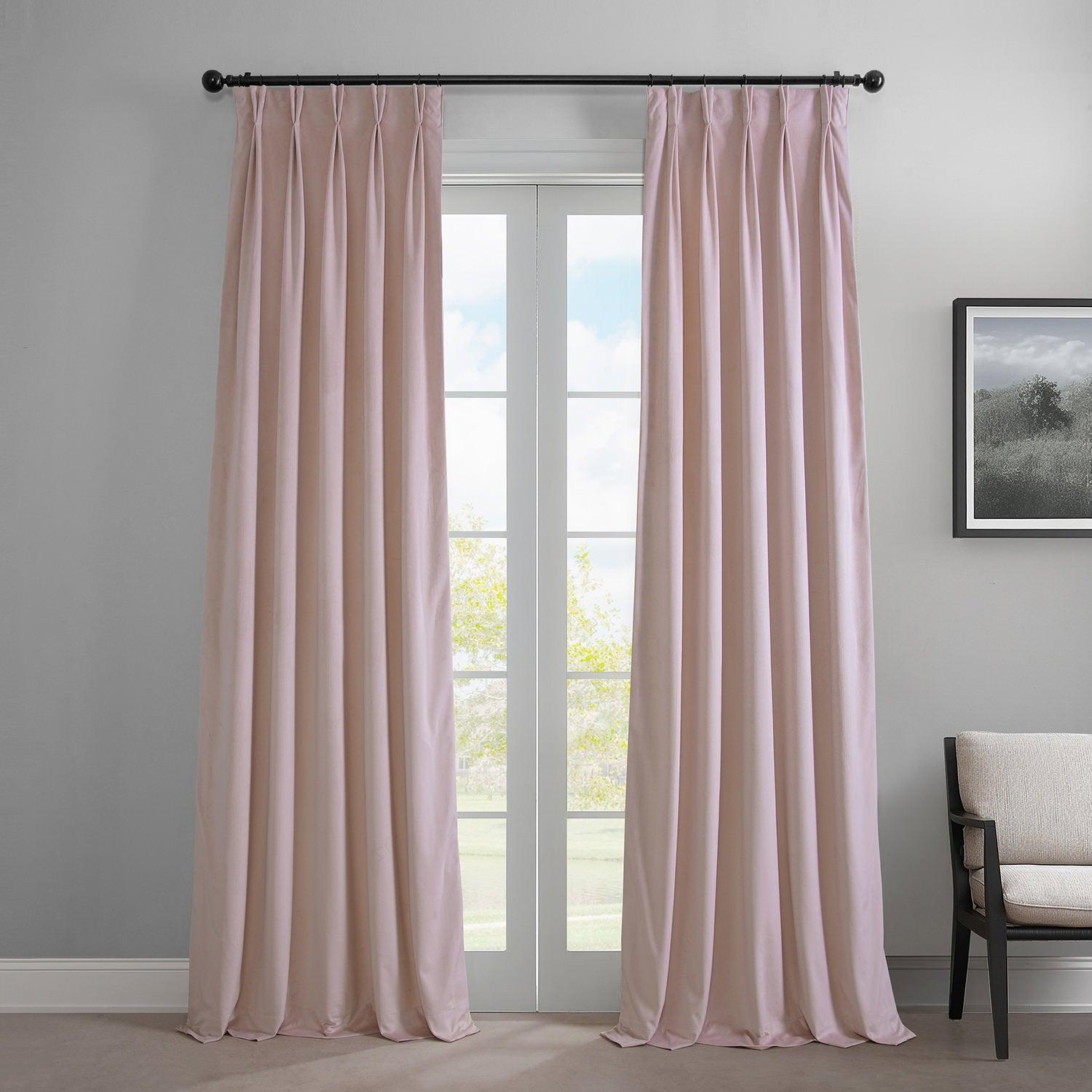 Ballet Pink French Pleat Heritage Plush Velvet Blackout Curtains - Elegant Window Treatment for Bedroom & Living Room