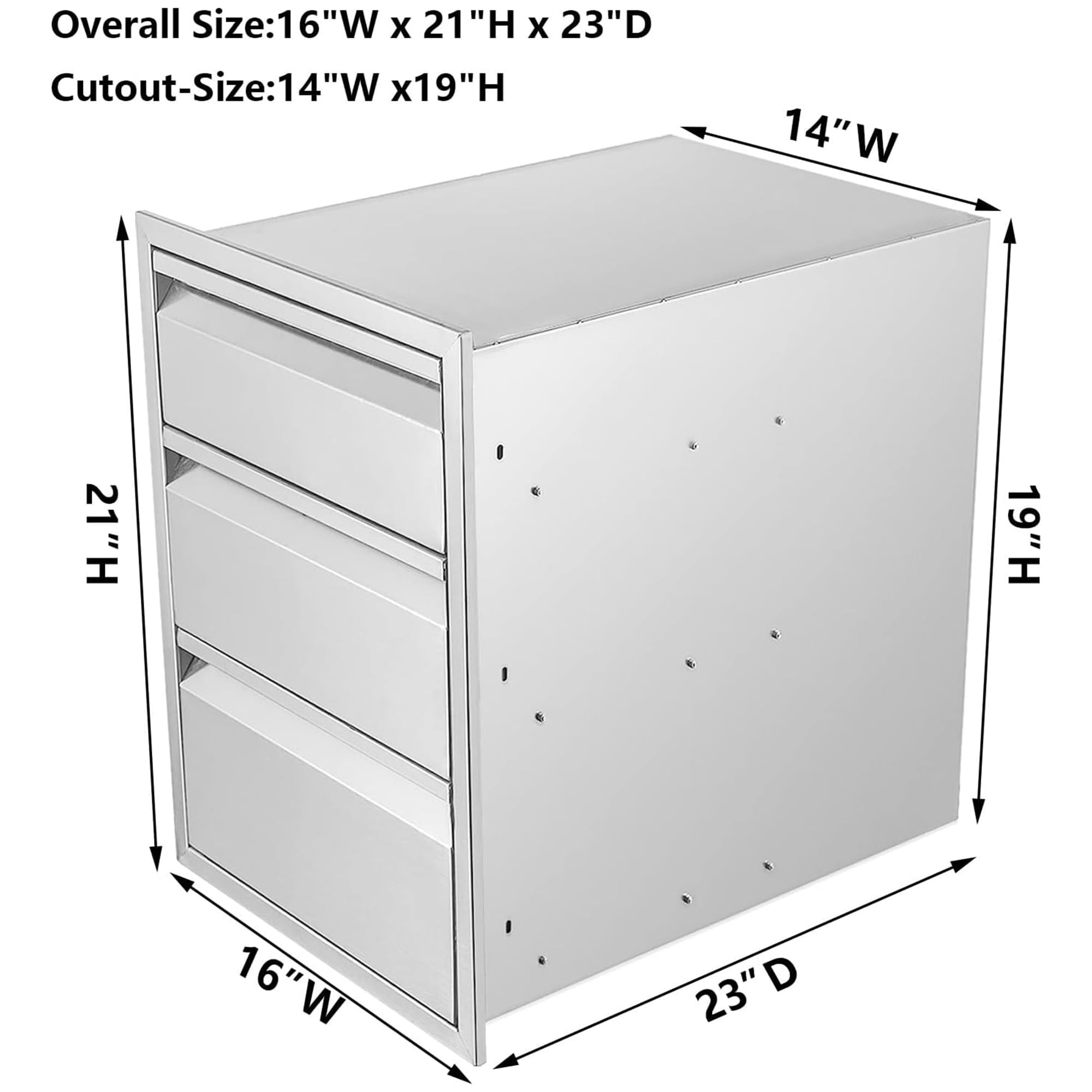 **Stainless Steel Outdoor Kitchen Drawers - Flush Mount BBQ Island Built-In Drawer, Weatherproof for Outdoor Kitchen & Grill Station (16