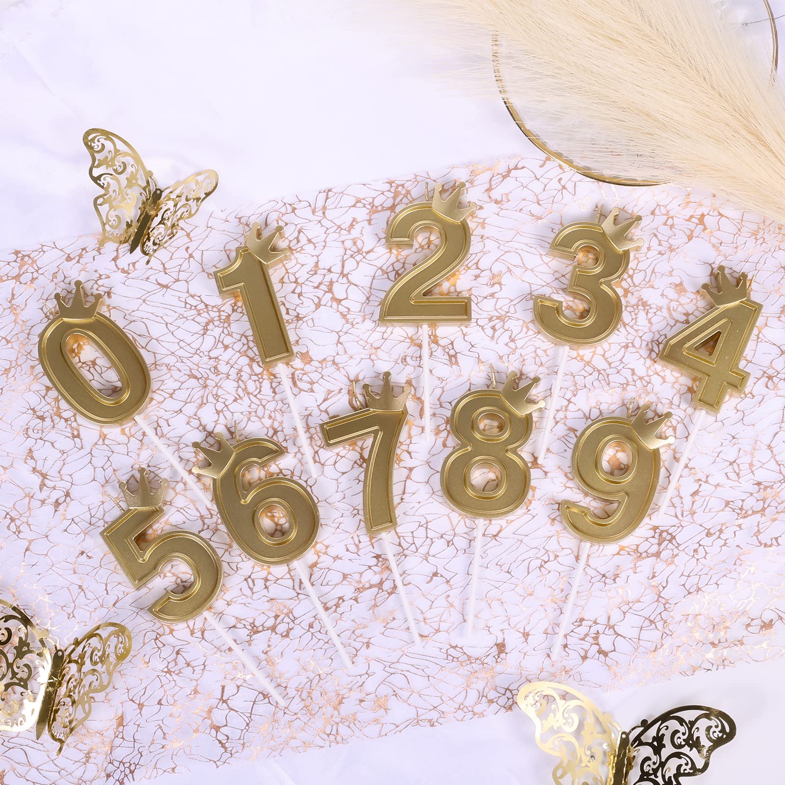 AIEX 3D Crown Cake Topper Number Candles - 3 Inch Gold Birthday Candles for Anniversary & Party Decorations | Perfect for Cake Decor, Birthday Celebrations, and Special Events