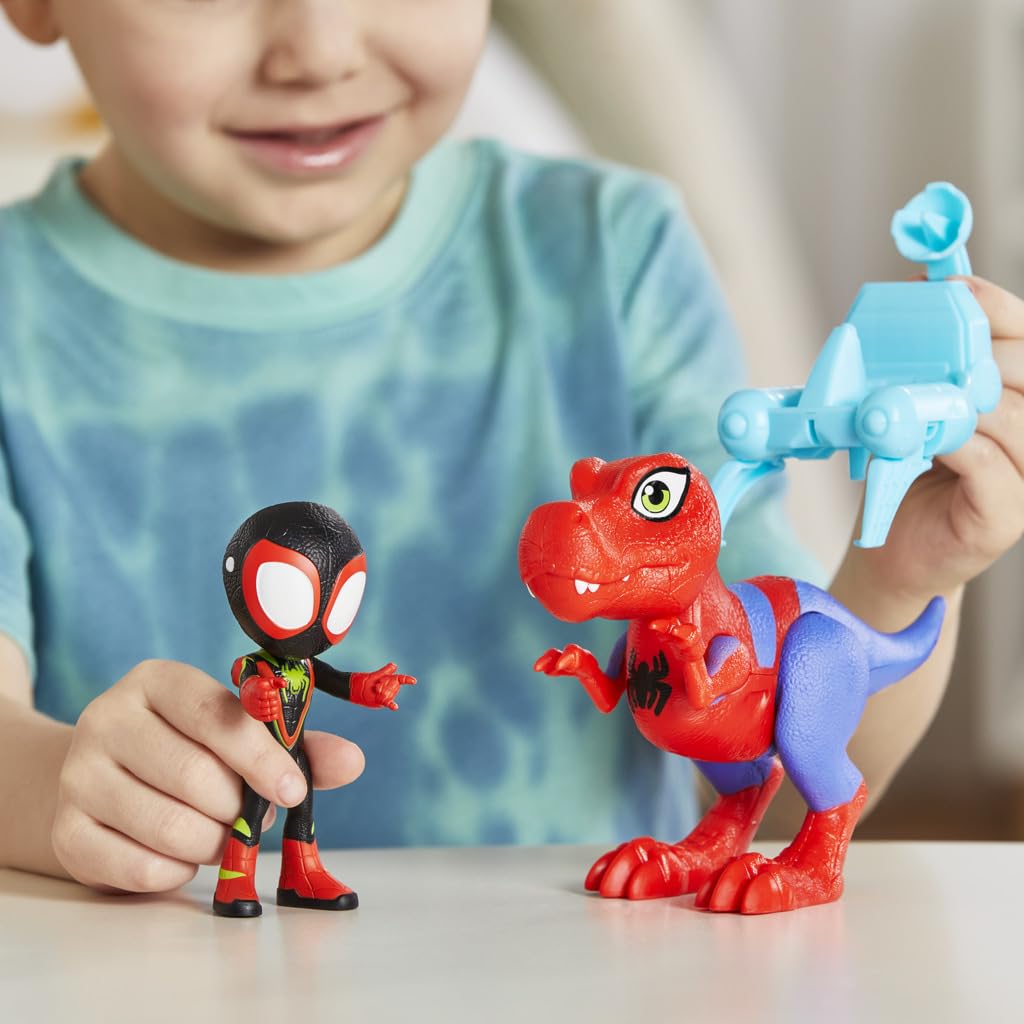 Marvel Spidey and His Amazing Friends 4-inch Action Figure Set - Spidey-Rex & Miles Morales | Collectible Spider-Man Toys for Kids | Perfect for Playtime, Birthday Gifts & Superhero Adventures